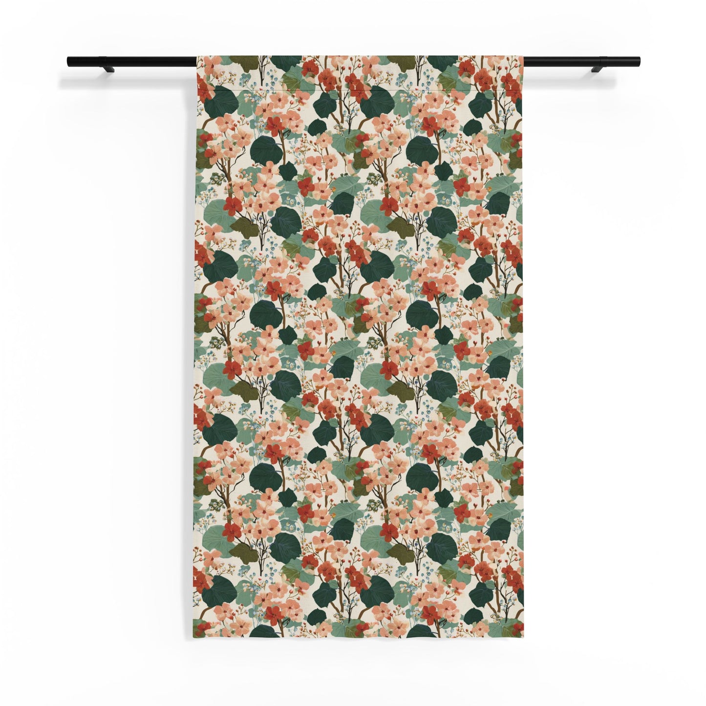 Vintage Floral Pattern Sheer Window Curtain | Botanical Blooms, Green and Terracotta