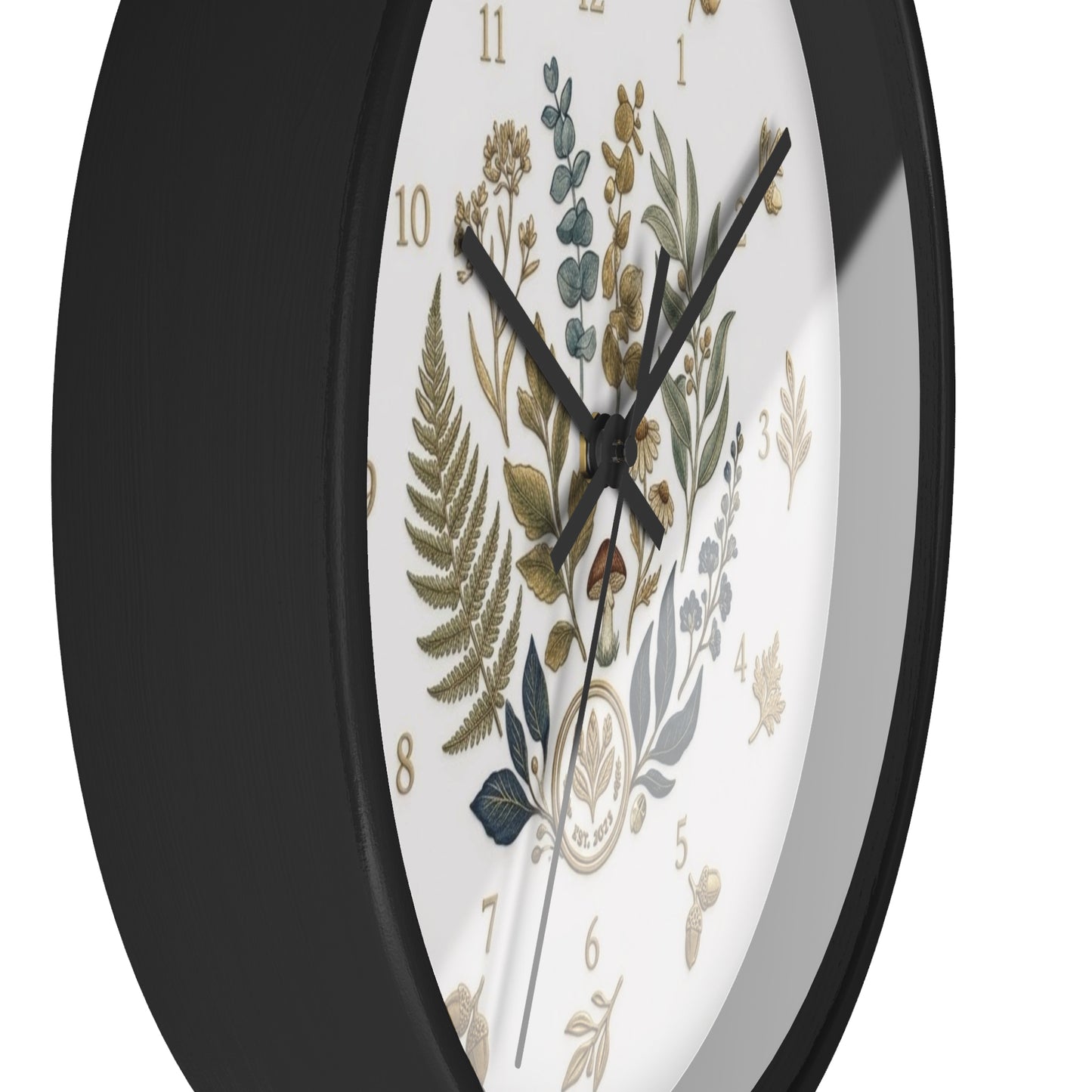 Botanical Wreath Wall Clock | Floral Fern Eucalyptus Illustration