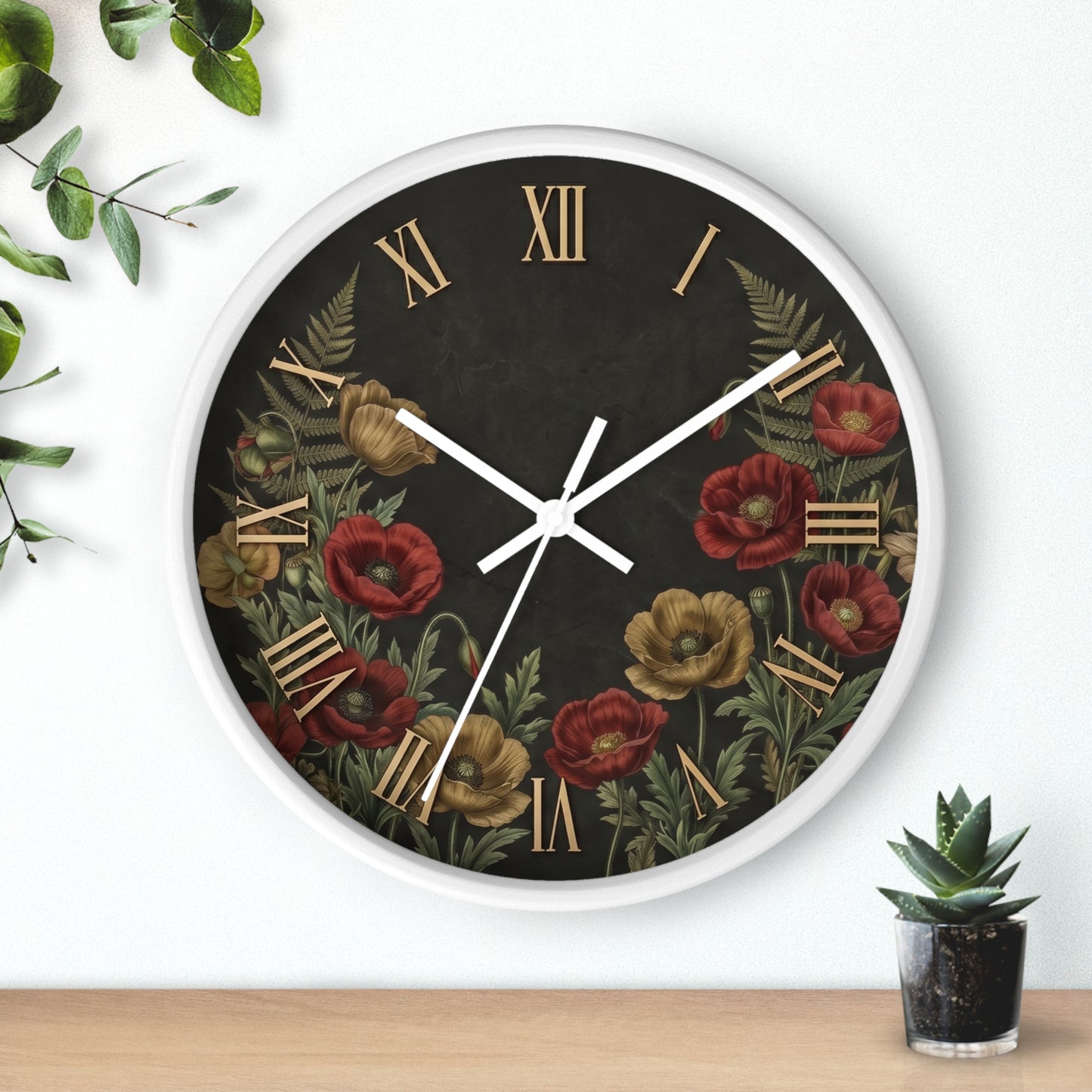 Vintage Floral Roman Numeral Wall Clock | Poppy and Fern Botanical Clock