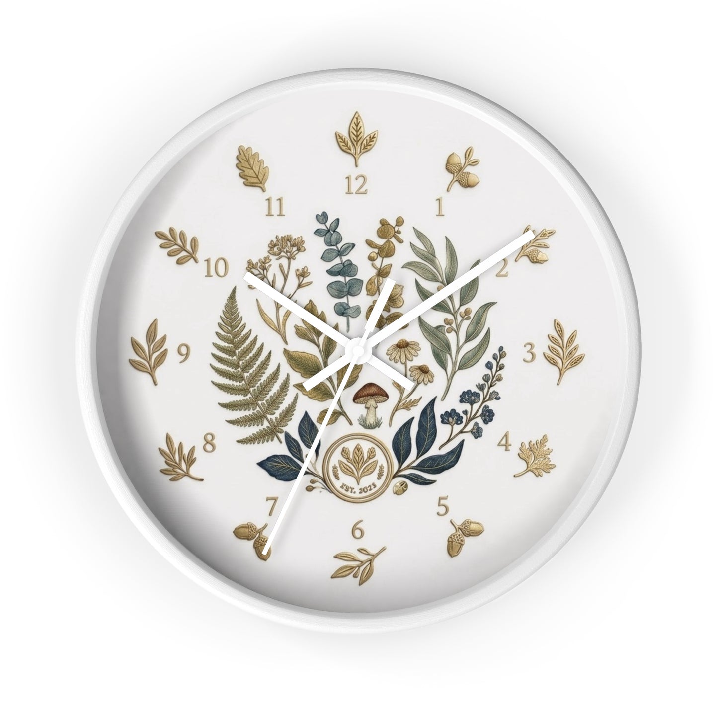 Botanical Wreath Wall Clock | Floral Fern Eucalyptus Illustration