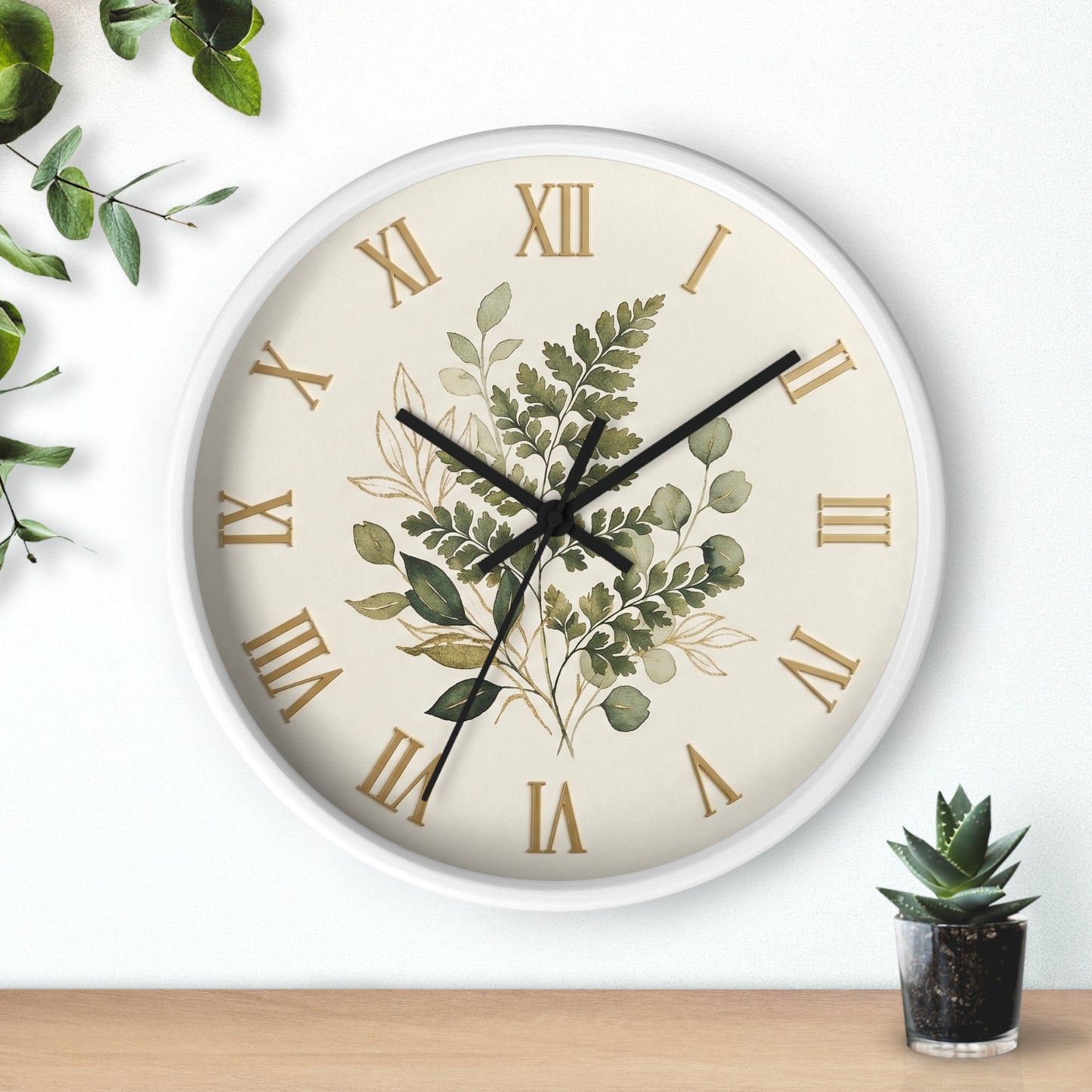 Green Botanical Roman Numeral Wall Clock | Floral Clock
