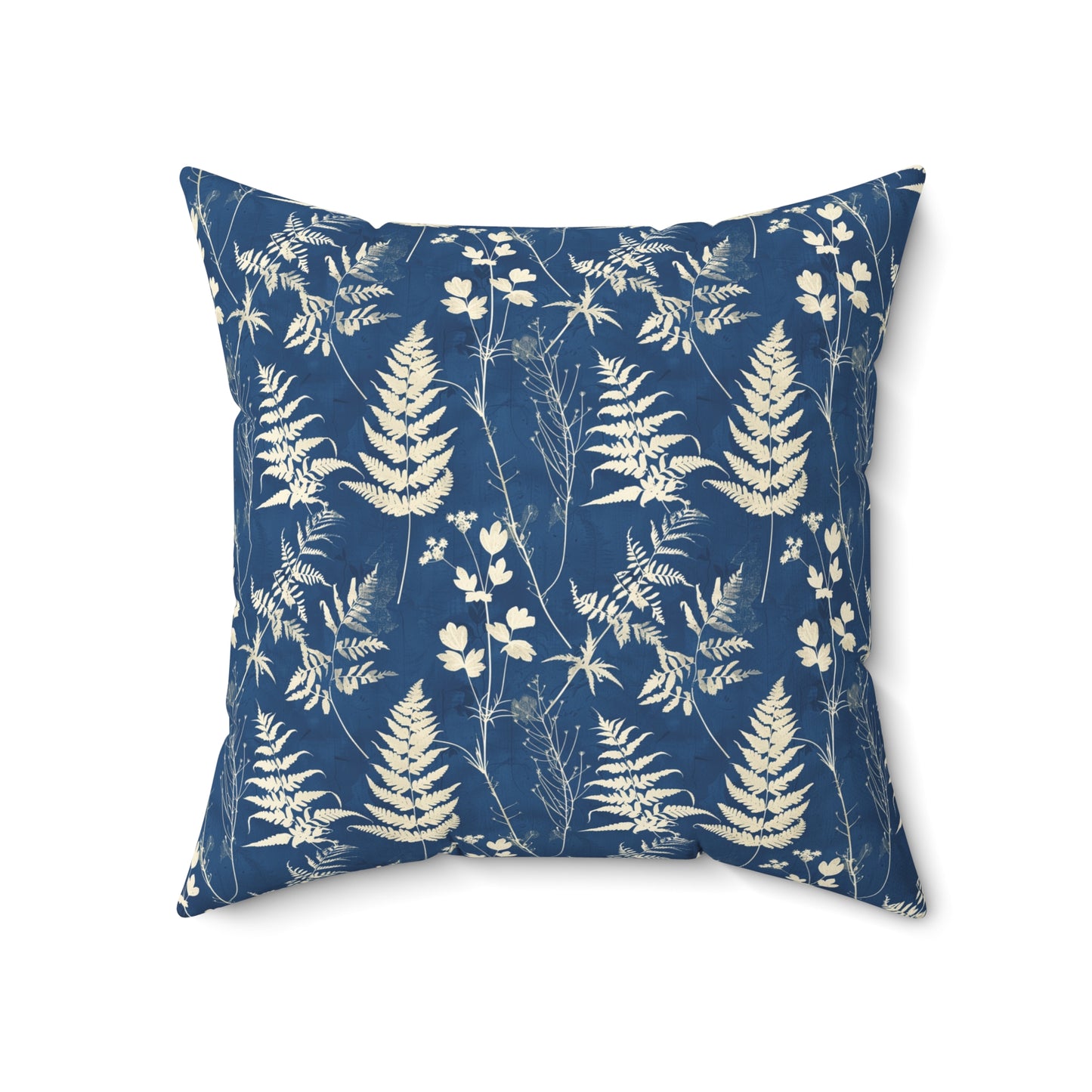 Indigo Fern Botanical Print Pillow | Blue Nature Throw Pillow