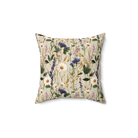 Wildflower Meadow Pillow | Daisies & Lavender Square Pillow