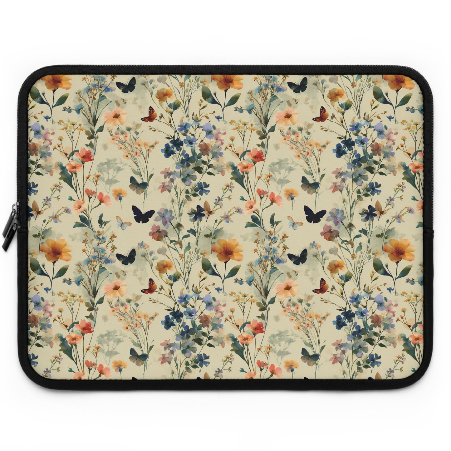 Vintage Wildflower and Butterflies Laptop Sleeve | Floral Nature Pattern