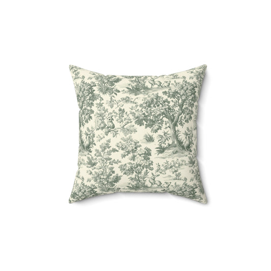 Toile de Jouy Scenic Pattern Pillow | Vintage Tree and Figures Decorative Square Pillow
