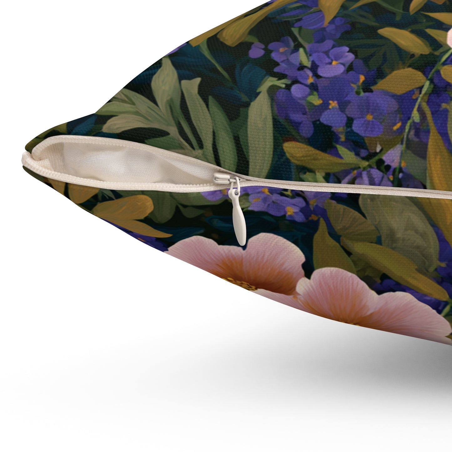 Peach Wildflower Pattern Pillow | Floral Botanical Throw Pillow, Dark Navy Background