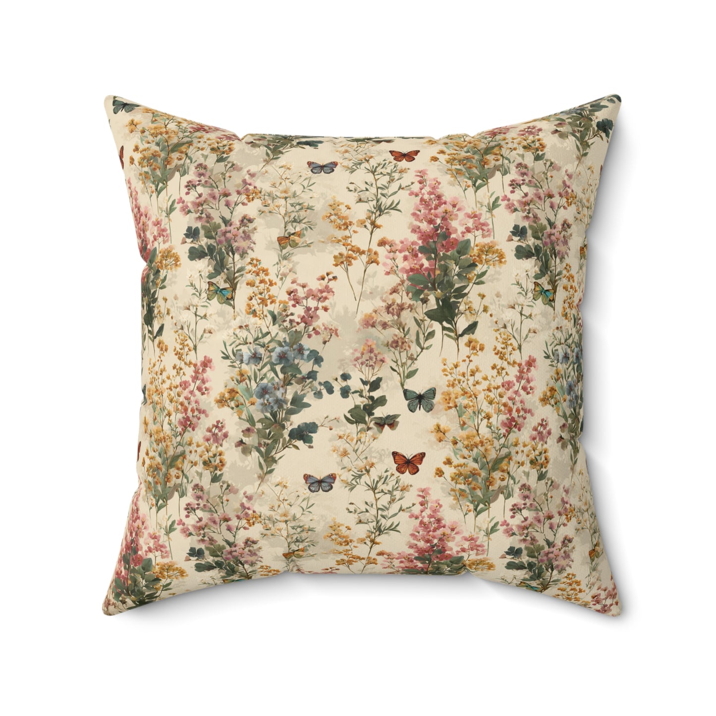 Vintage Wildflower Print Pillow | Botanical Floral Pattern Square Pillow