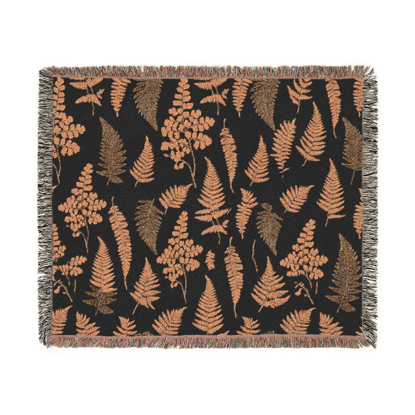 Dark Botanical Pattern Woven Blanket | Rustic Woodland Tapestry Throw