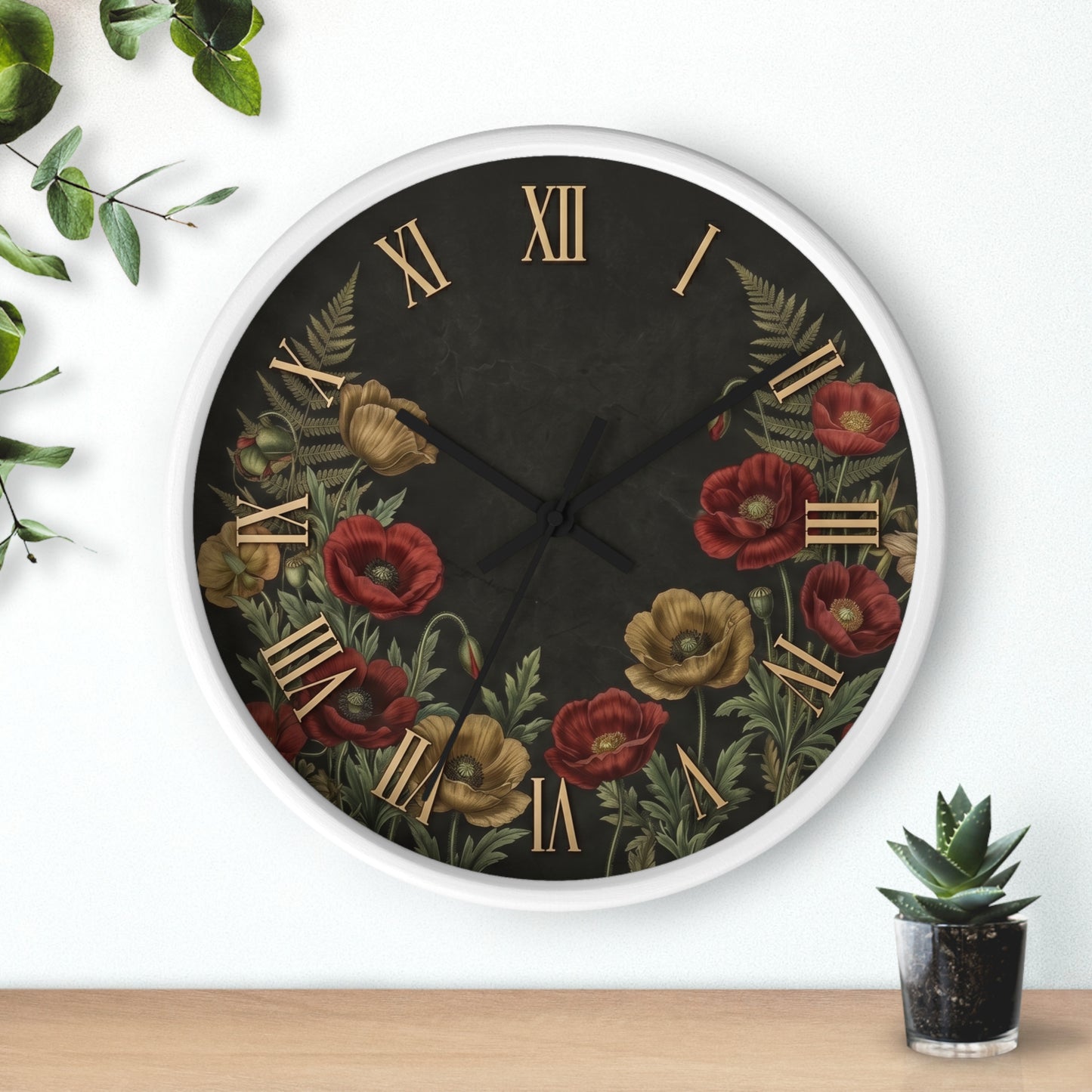 Vintage Floral Roman Numeral Wall Clock | Poppy and Fern Botanical Clock