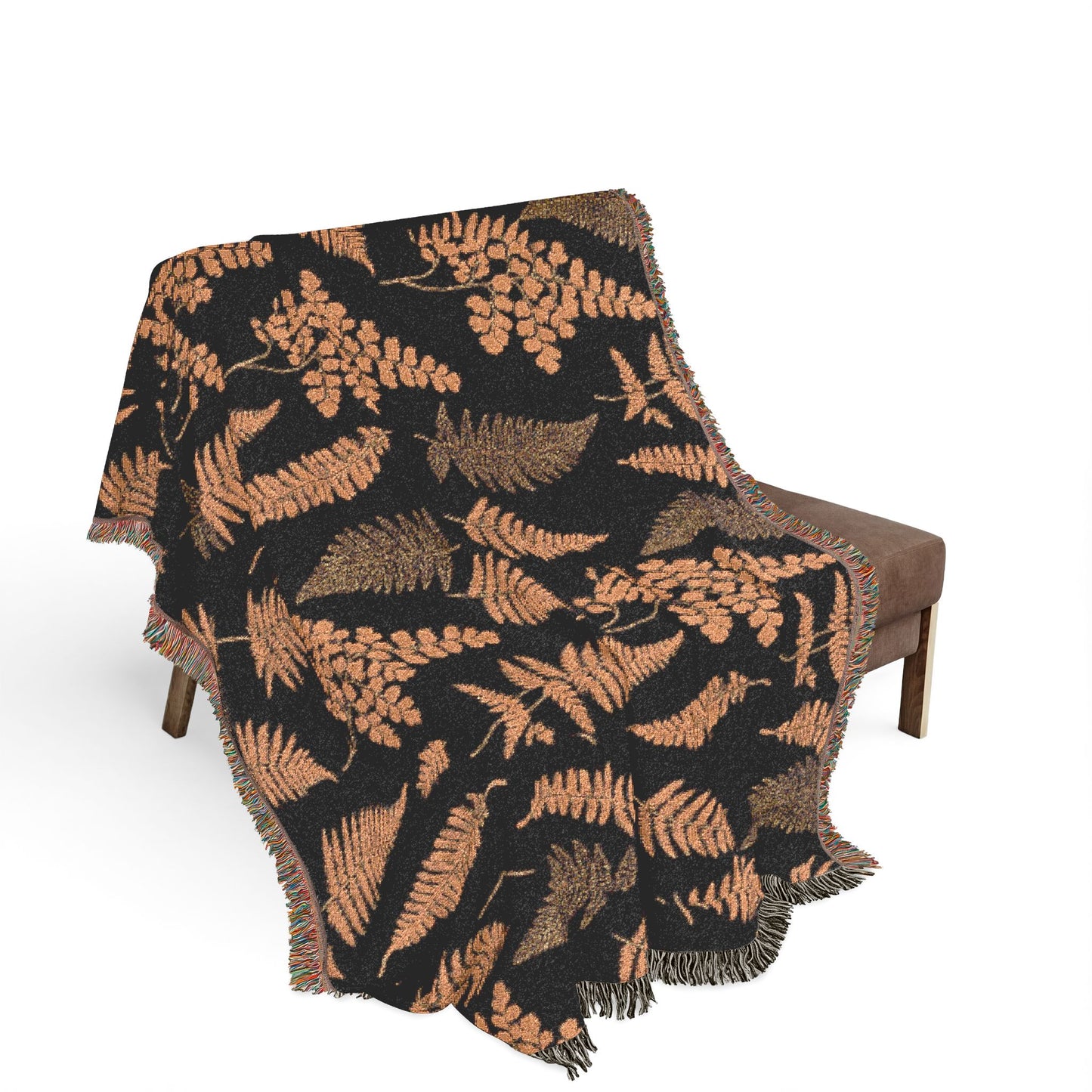 Dark Botanical Pattern Woven Blanket | Rustic Woodland Tapestry Throw