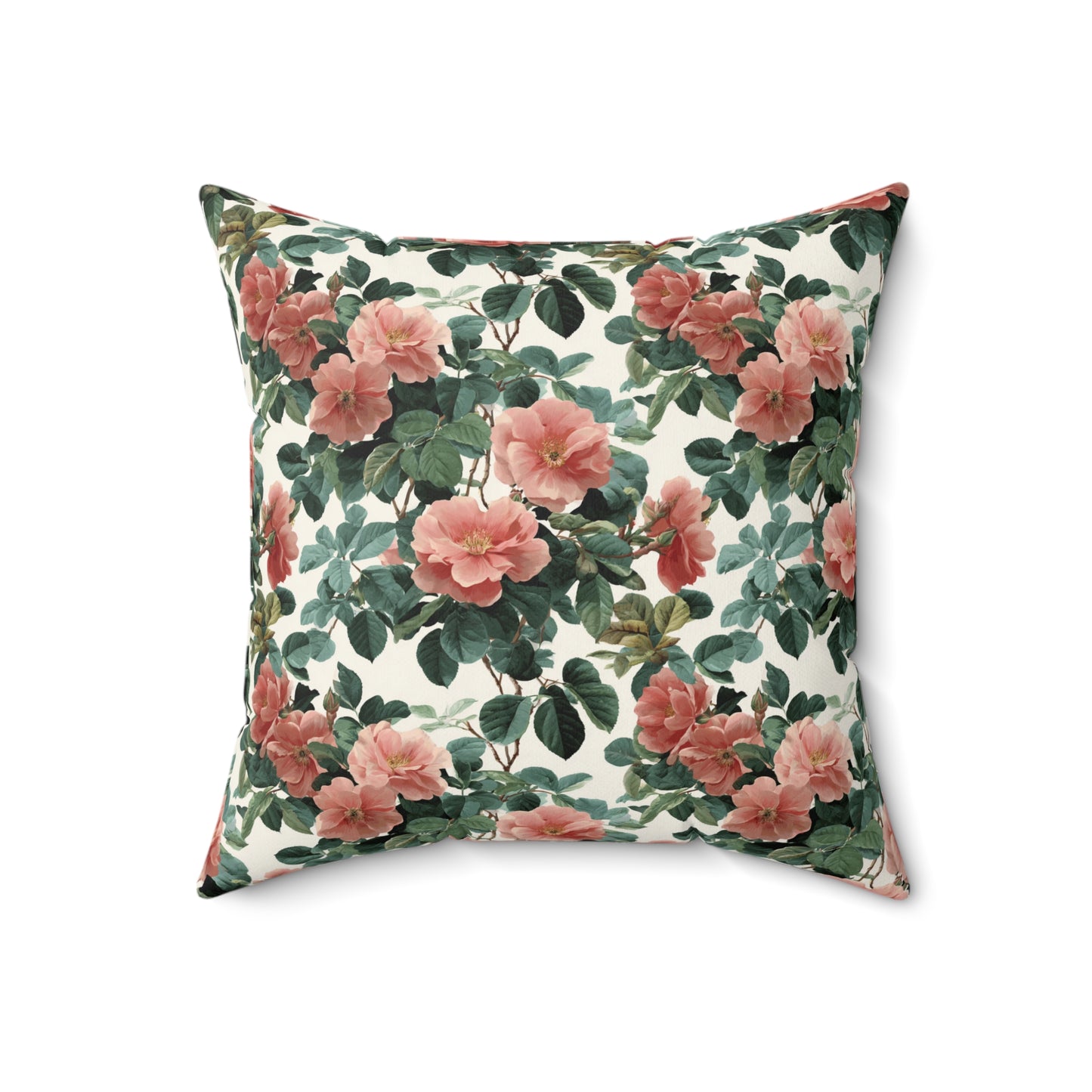 Vintage Pink Roses Floral Pillow | Spun Polyester Square Pillow