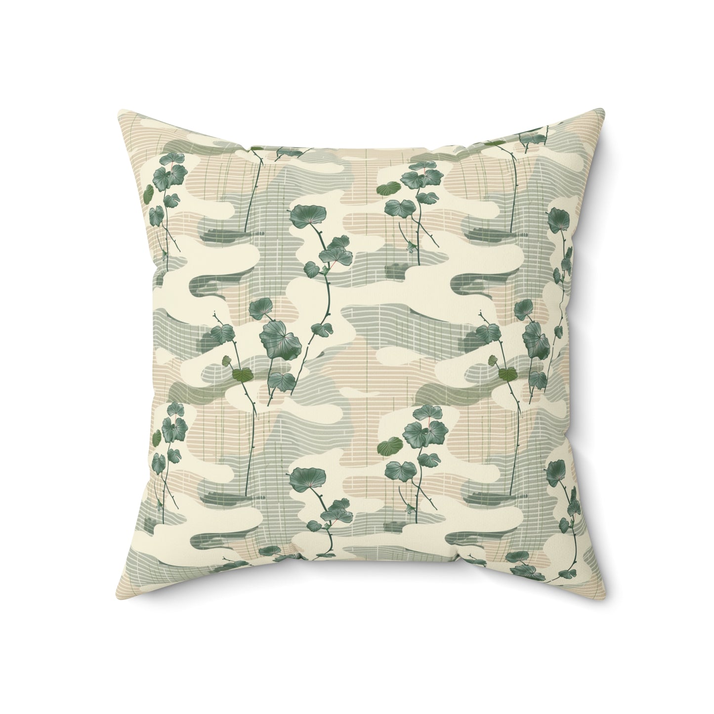 Botanical Japandi Pillow | Square Throw Pillow, Green Botanical Camouflage
