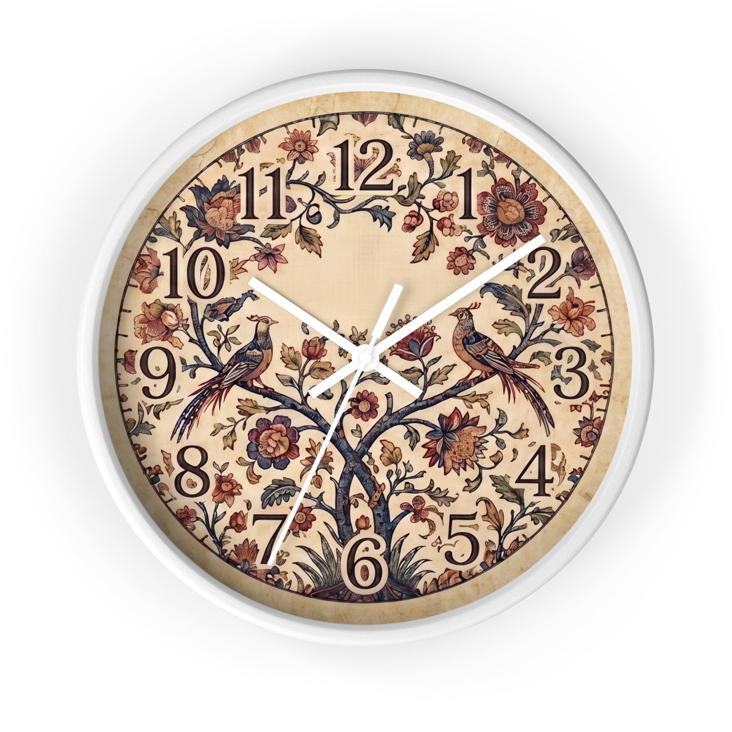 Vintage Palampore Floral Birds Wall Clock | Botanical Tree of Life Design