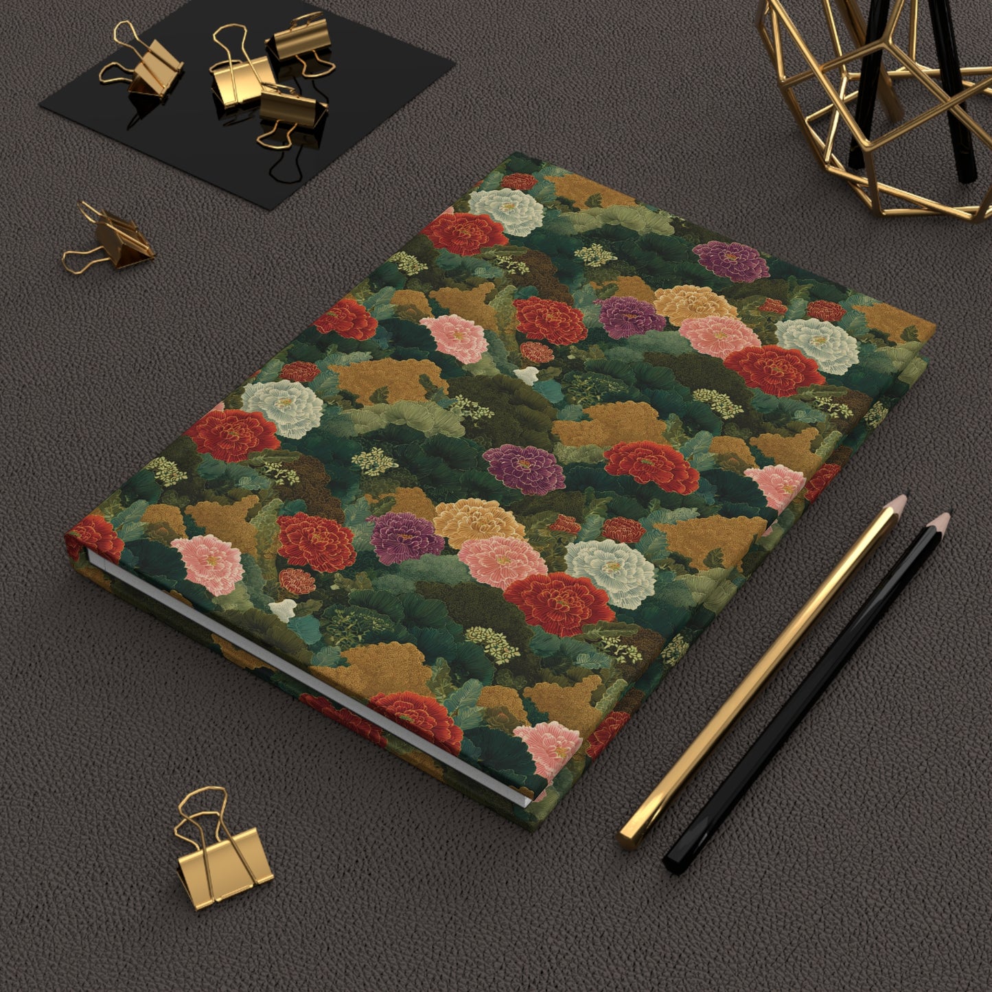 Vintage Floral Pattern Hardcover Journal | Peonies, Green Botanical Cover