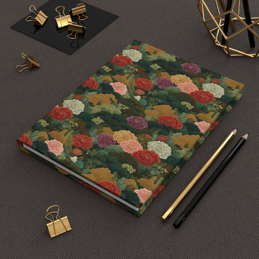 Vintage Floral Pattern Hardcover Journal | Peonies, Green Botanical Cover