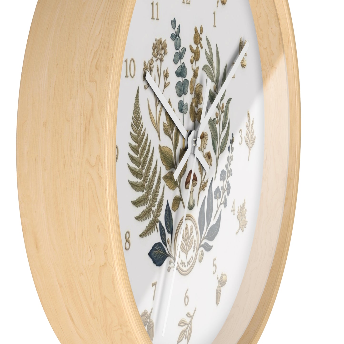 Botanical Wreath Wall Clock | Floral Fern Eucalyptus Illustration