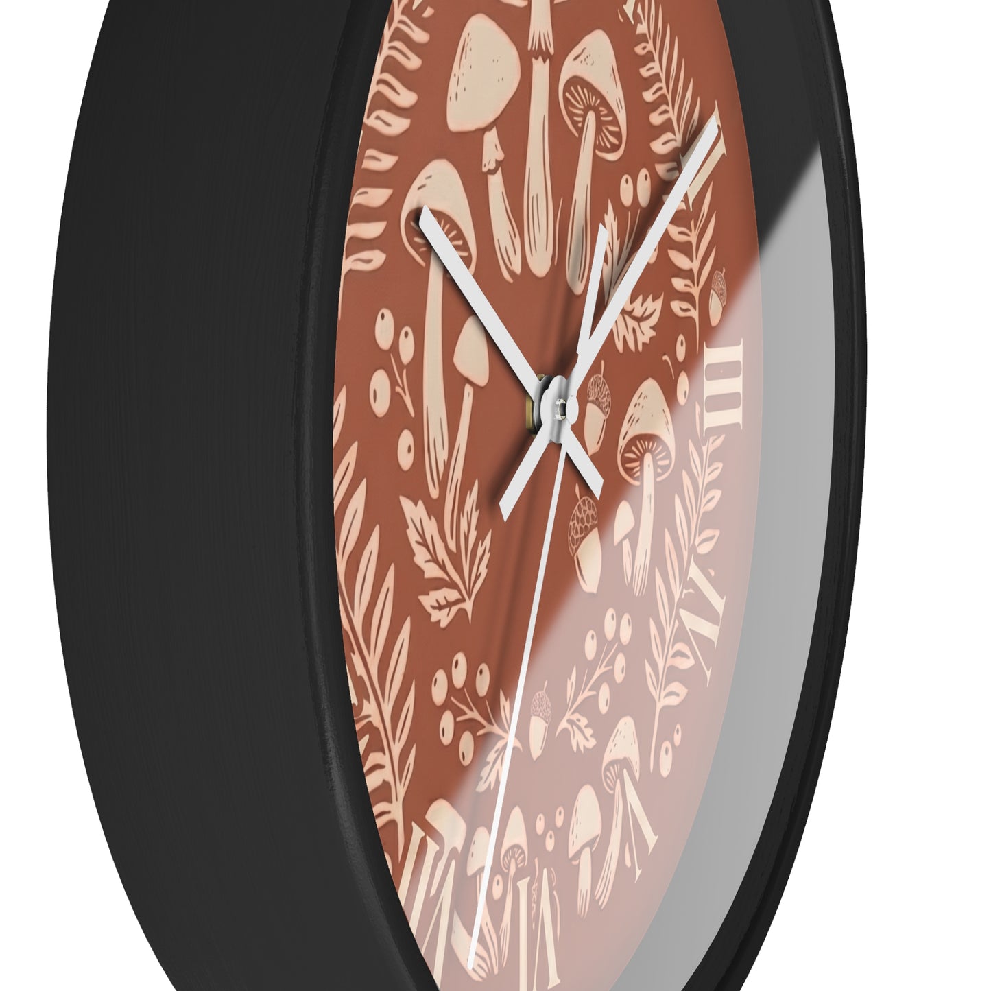 Mushroom Wreath Wall Clock | Botanical Fungi Illustration, Roman Numerals