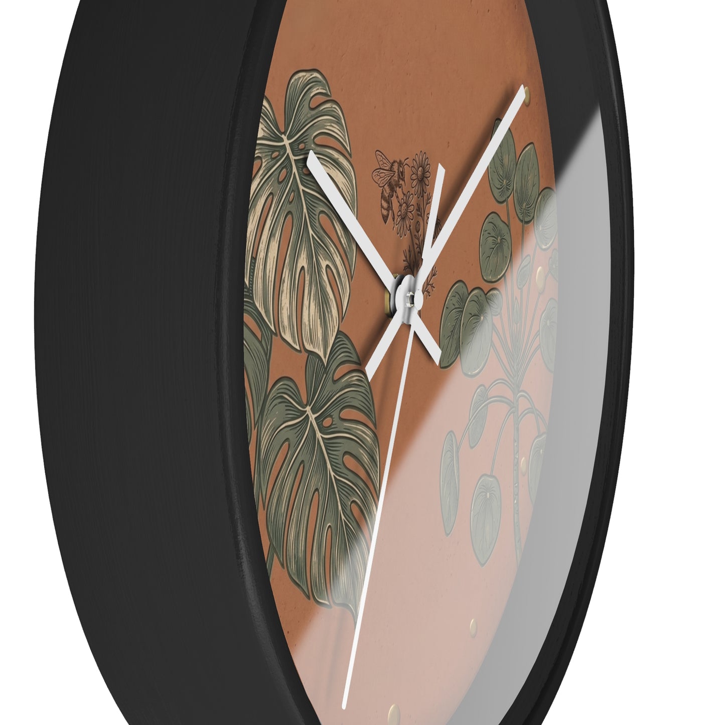 Monstera & Pilea Illustration Wall Clock | Terracotta Botanical Clock