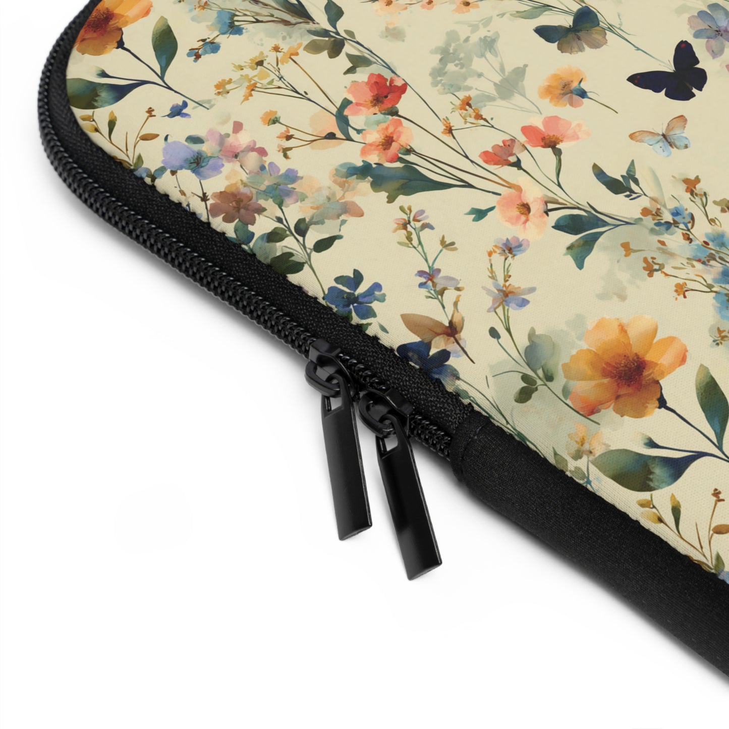 Vintage Wildflower and Butterflies Laptop Sleeve | Floral Nature Pattern