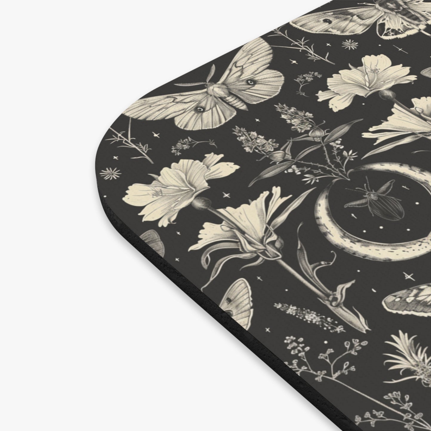 Celestial Moths Moon Pattern Mouse Pad | Gothic Botanical Desk Mat