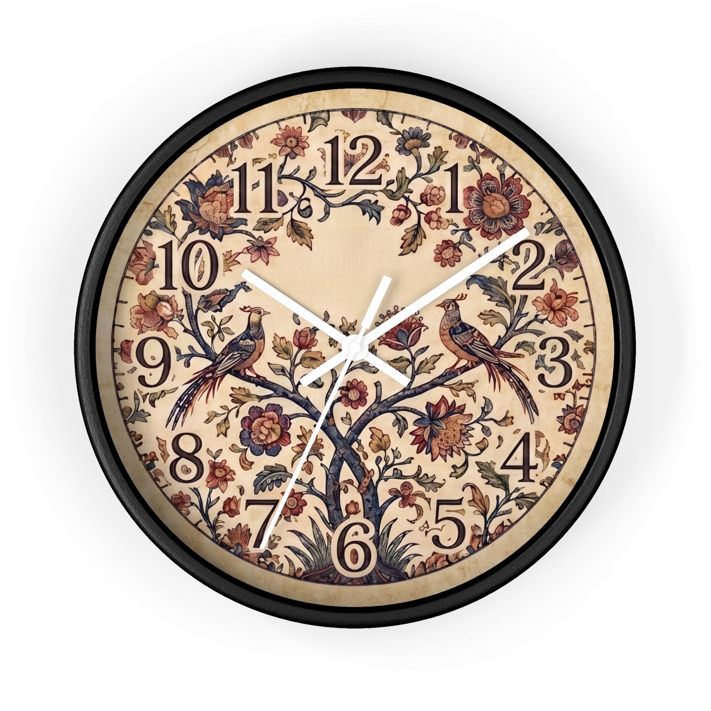 Vintage Palampore Floral Birds Wall Clock | Botanical Tree of Life Design