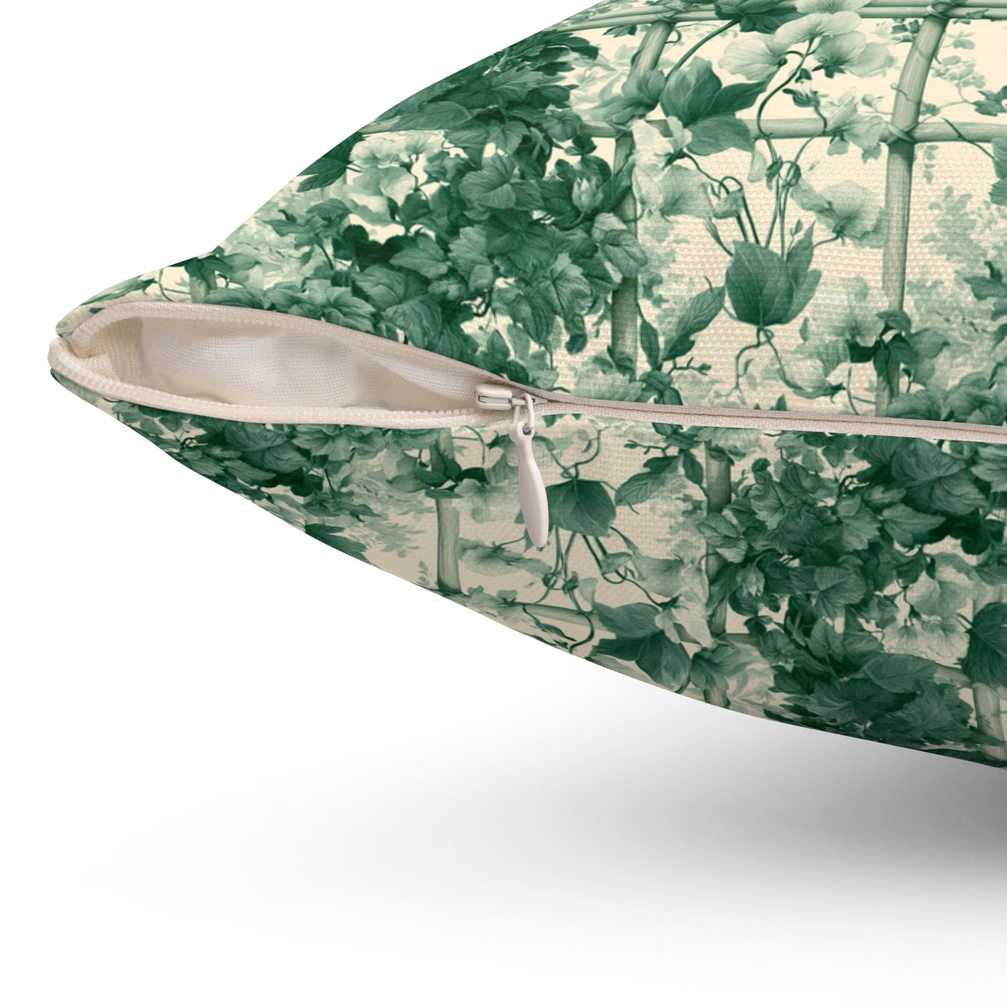 Green Floral Toile Pillow | Botanical Pattern Square Pillow