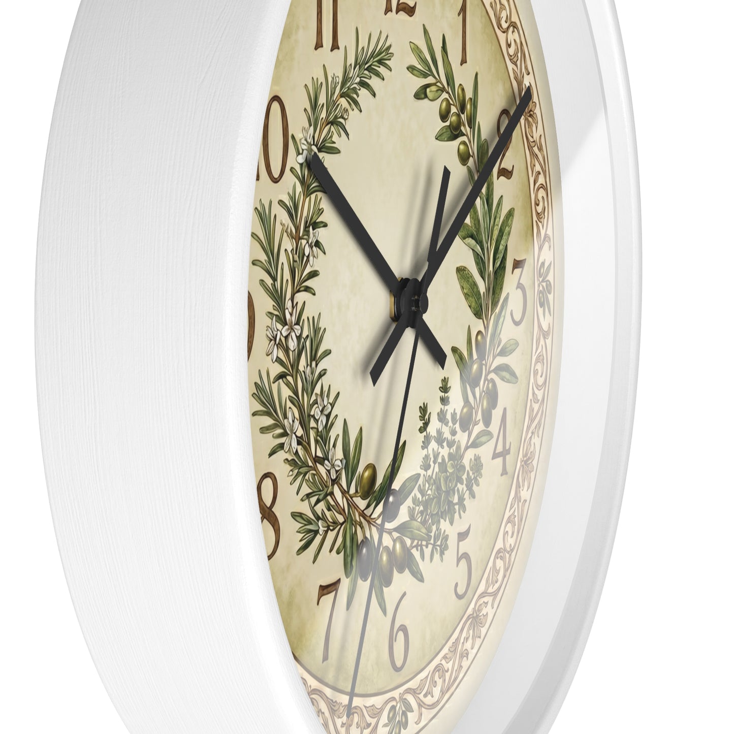 Herb Wreath Wall Clock | Olive & Rosemary Kitchen Clock, Rustic Botanical Decor
