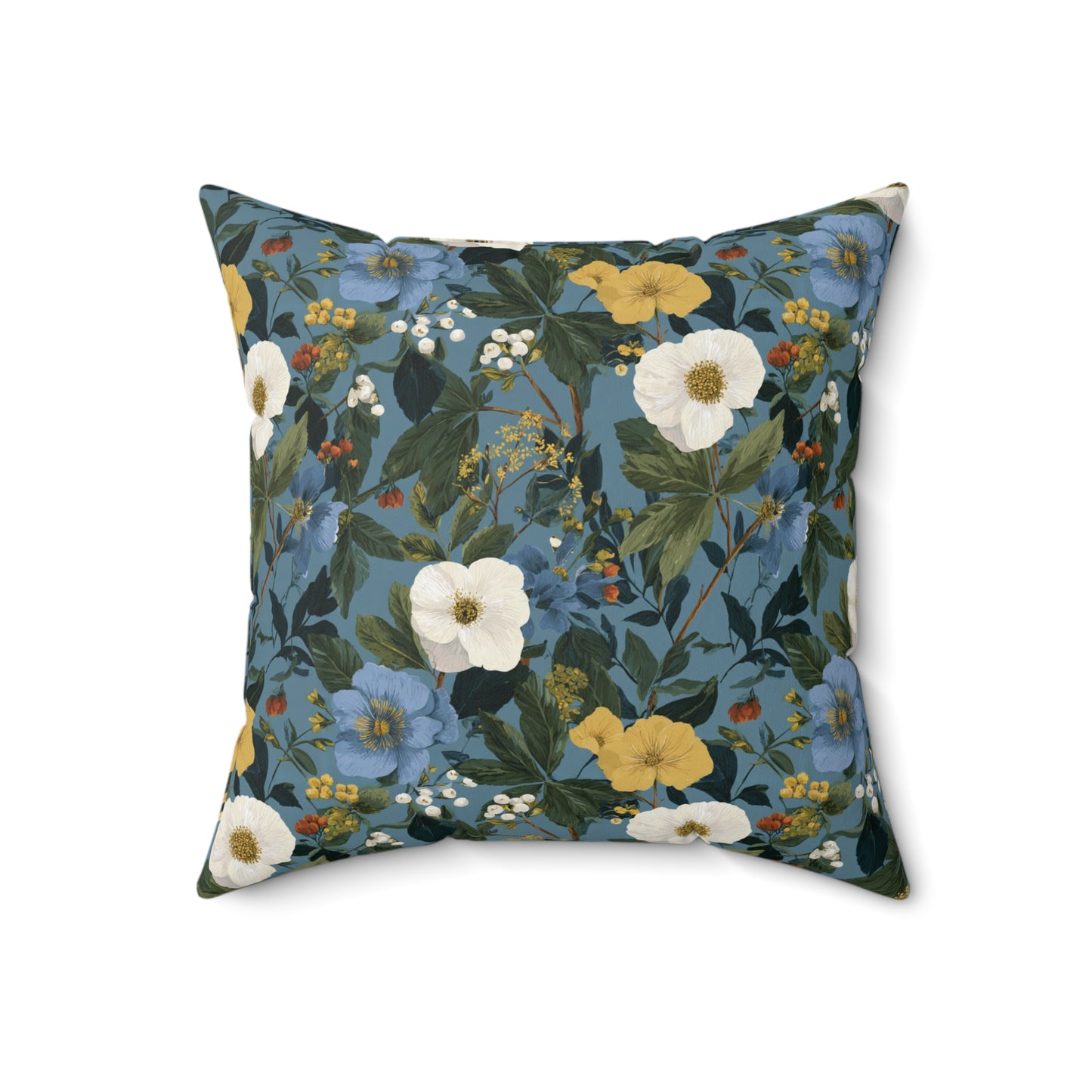 Blue Floral Pattern Pillow | Vintage Botanical Throw Pillow