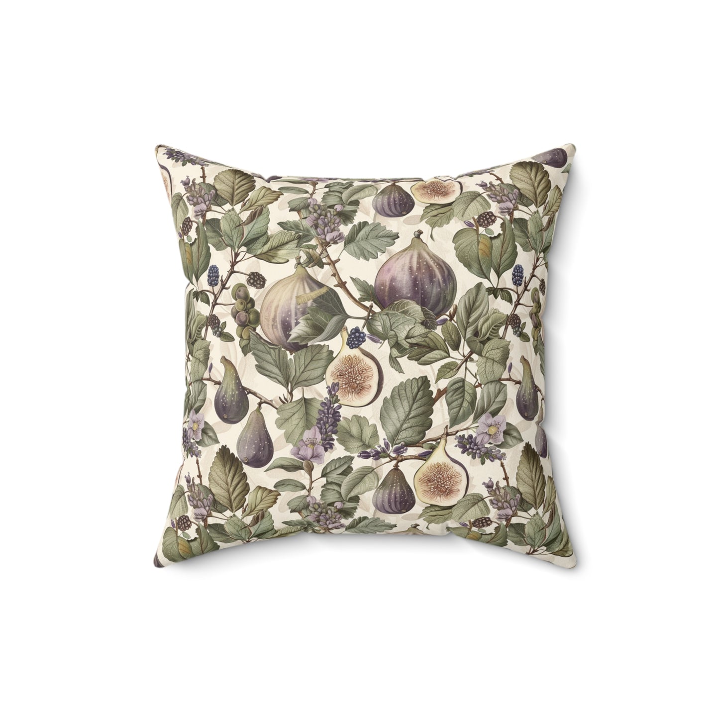 Vintage Fig Botanical Pillow | Square Throw Pillow, Fruit Foliage Pattern