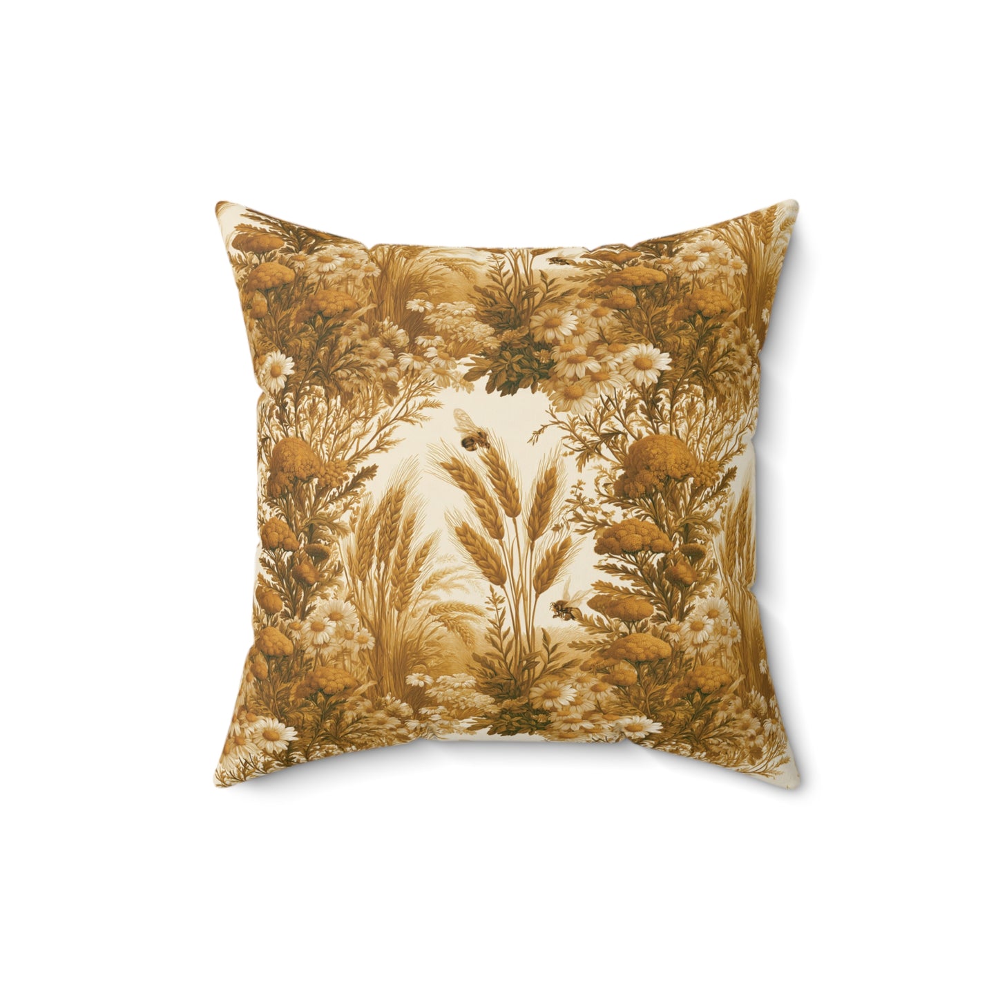 Vintage Yellow Floral Meadow Pillow | Golden Botanical Square Pillow