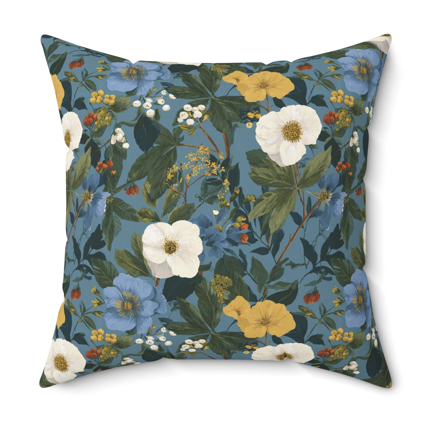 Blue Floral Pattern Pillow | Vintage Botanical Throw Pillow