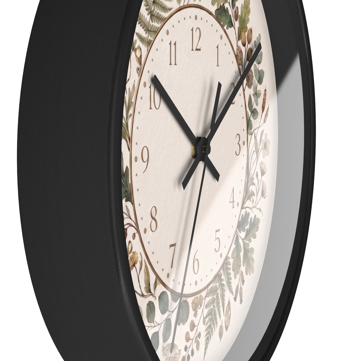 Botanical Wreath Wall Clock | Floral Foliage Illustration Clock, Neutral Nature Home Decor