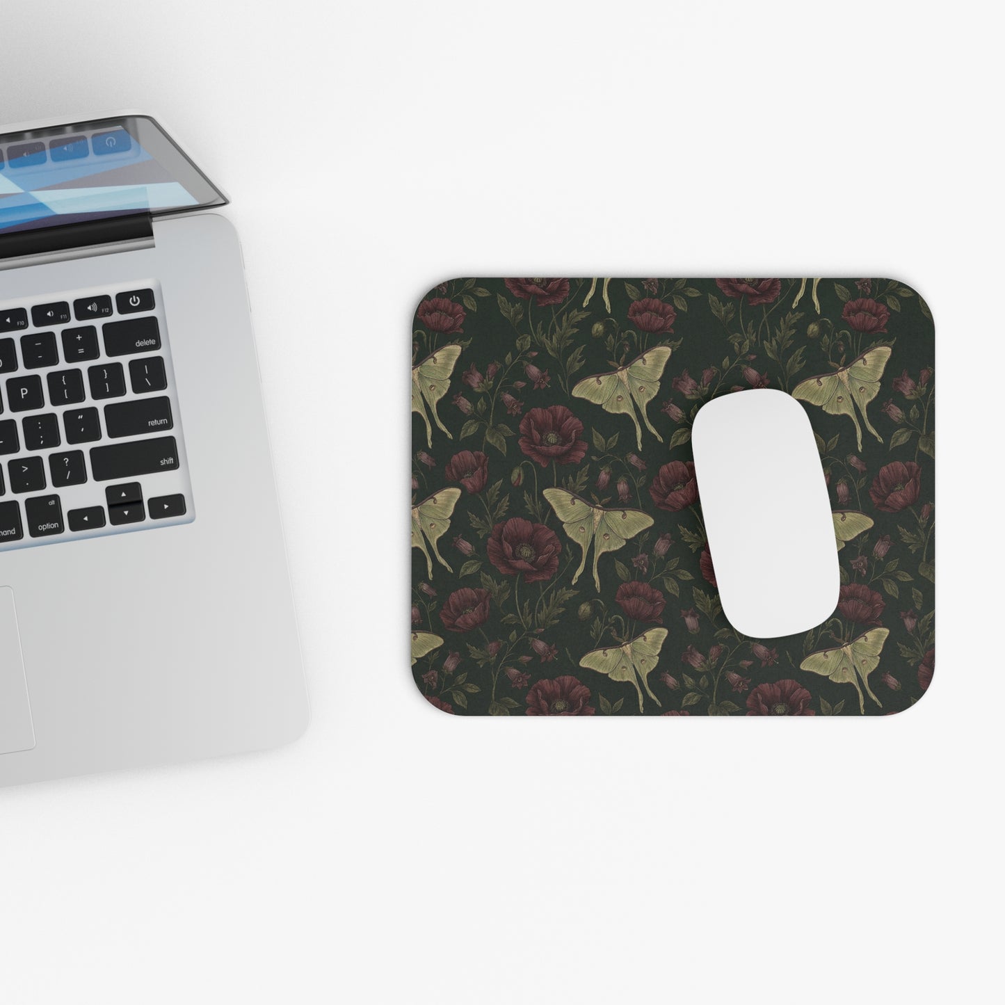 Luna Moths and Dark Roses Mouse Pad | Floral Vintage Gothic Pattern