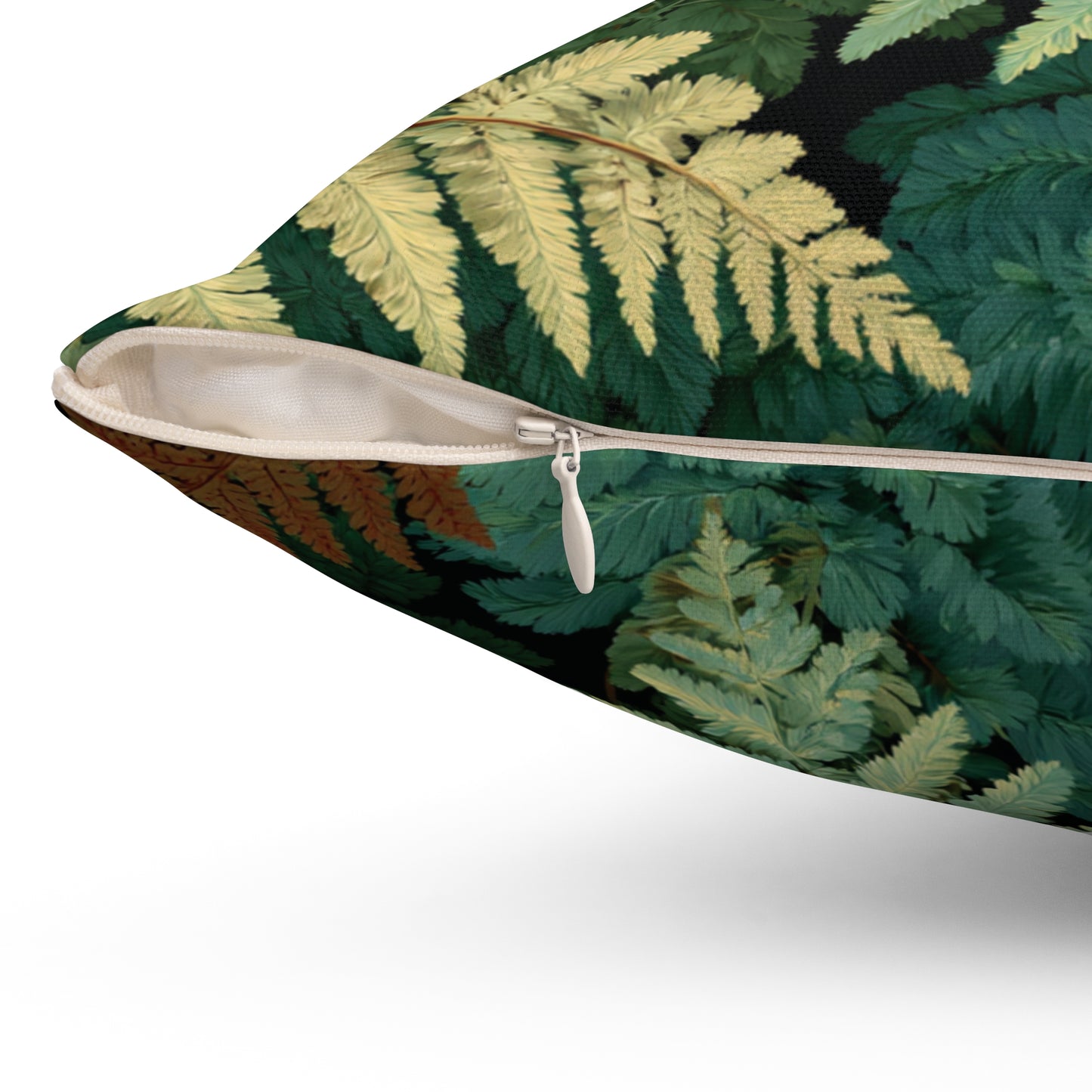 Botanical Fern Leaves Pillow | Woodland Green Foliage Square Throw Pillow