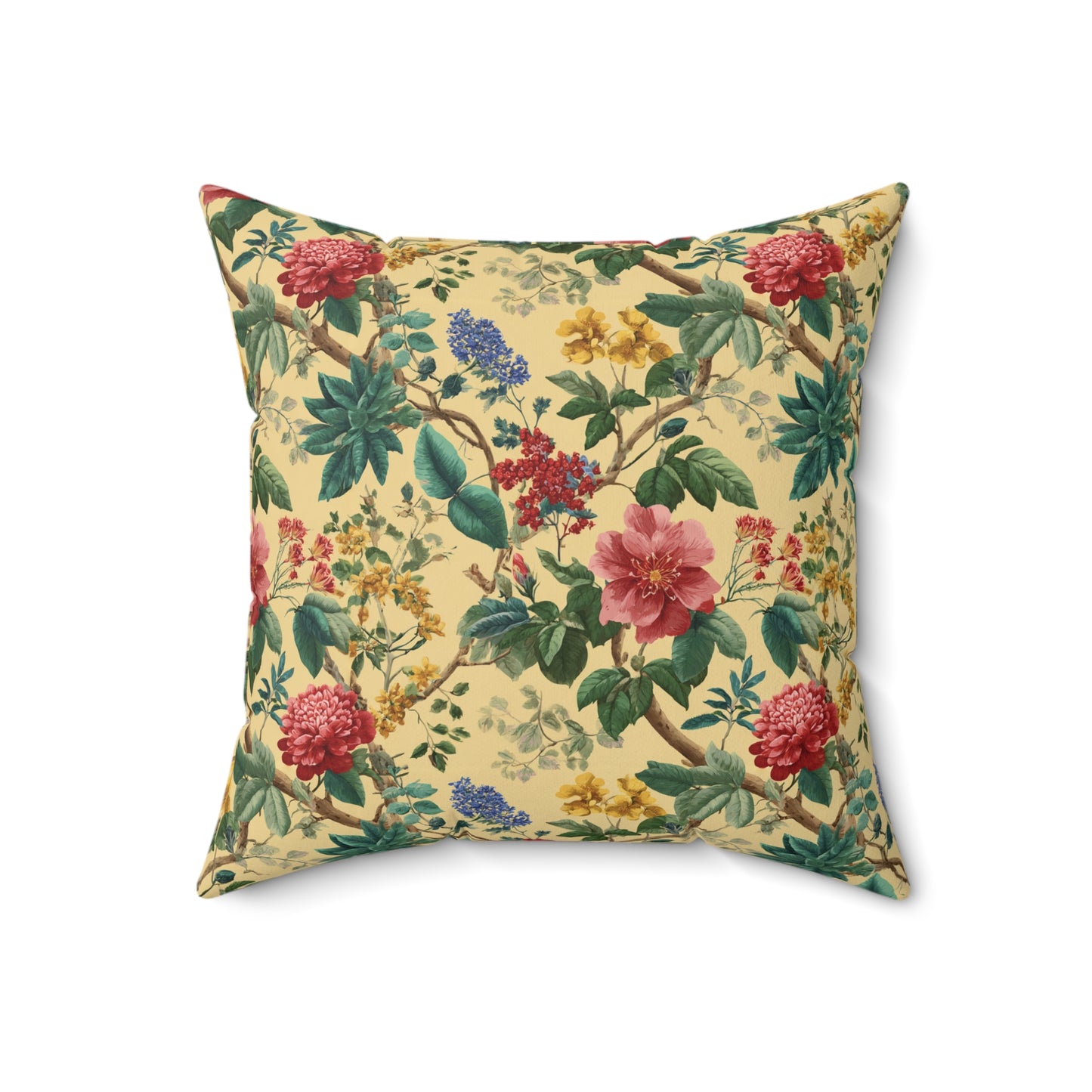 Vintage Floral Pattern Spun Polyester Square Pillow | Botanical Throw Pillow