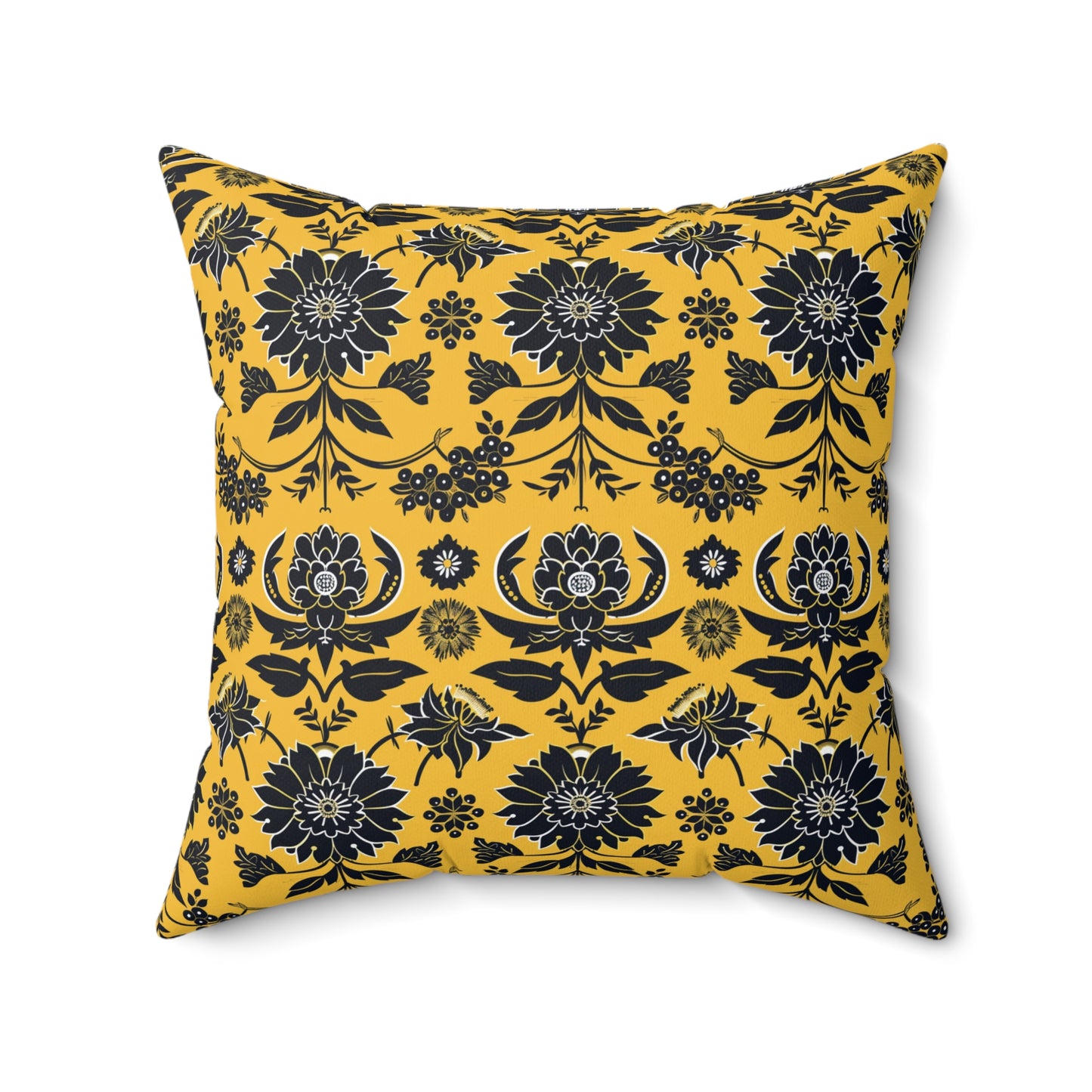 Yellow Floral Damask Pillow | Square Polyester Throw Pillow