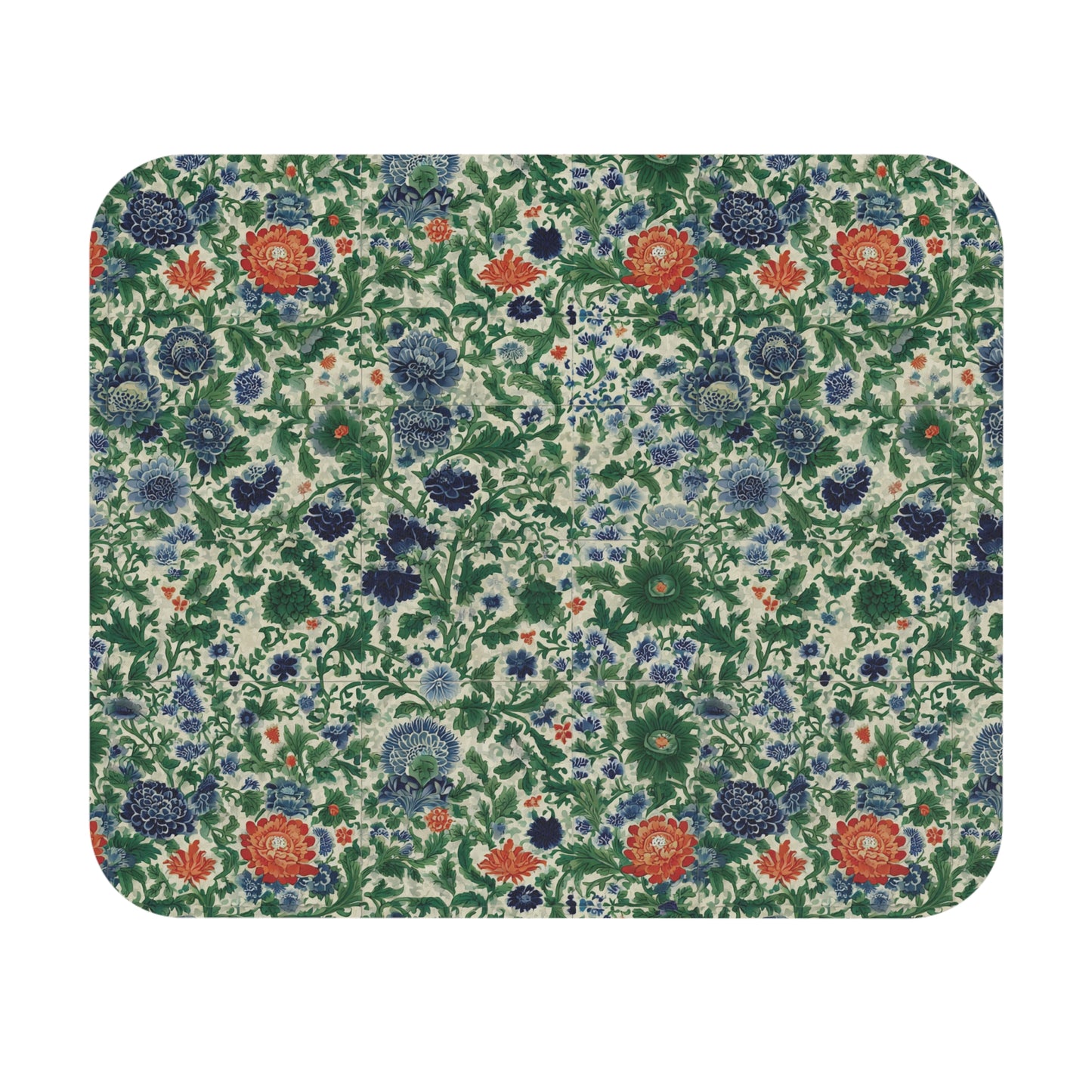 Vintage Floral Pattern Mouse Pad | Blue Green Red Botanical Design