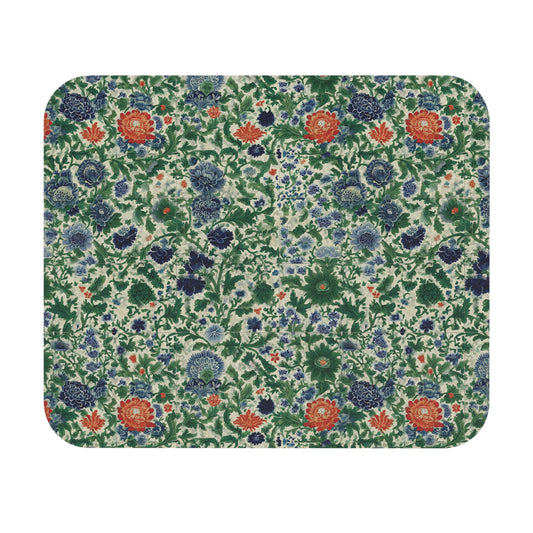 Vintage Floral Pattern Mouse Pad | Blue Green Red Botanical Design