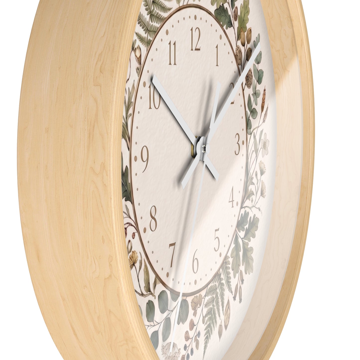 Botanical Wreath Wall Clock | Floral Foliage Illustration Clock, Neutral Nature Home Decor