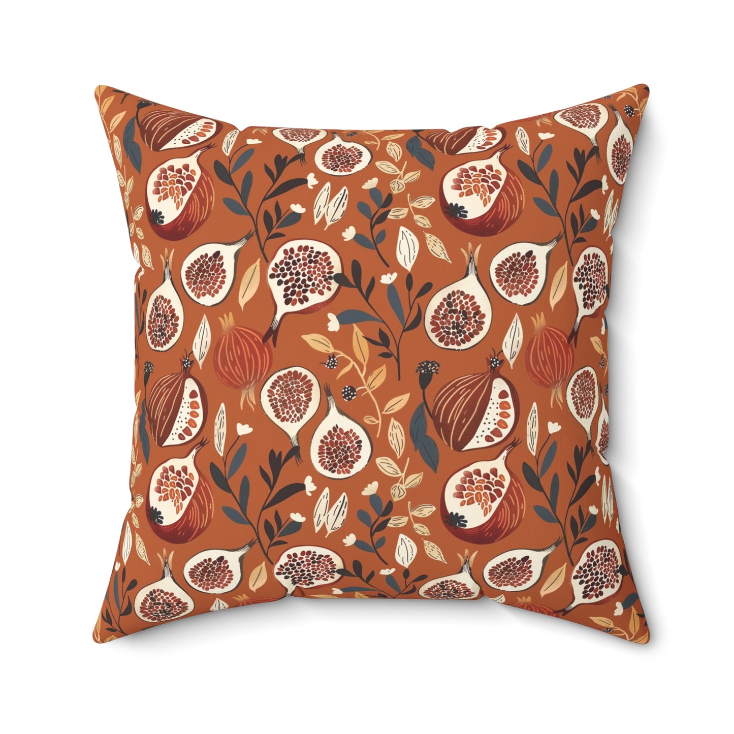 Autumn Fig Pattern Pillow | Rust Botanical Throw Pillow