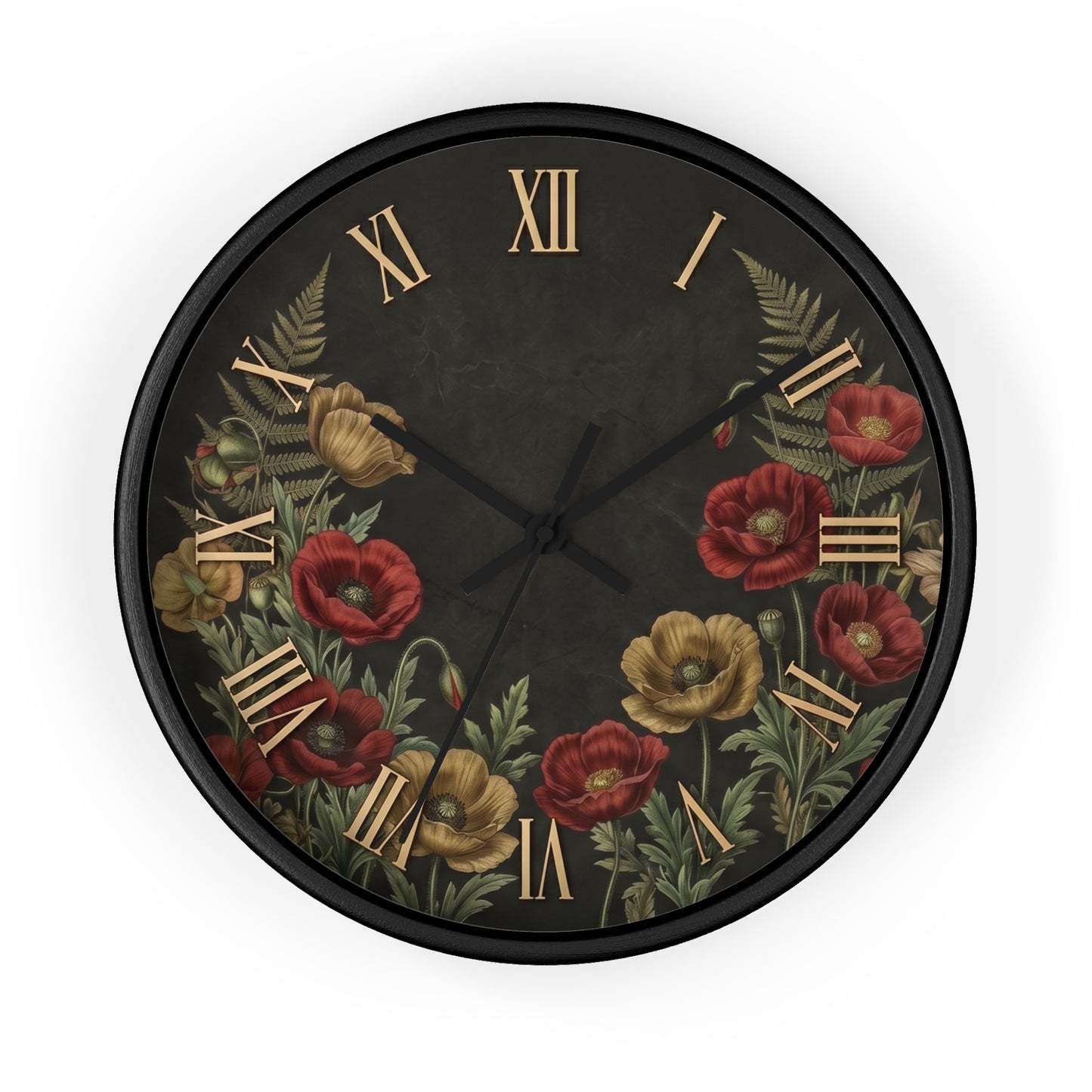 Vintage Floral Roman Numeral Wall Clock | Poppy and Fern Botanical Clock