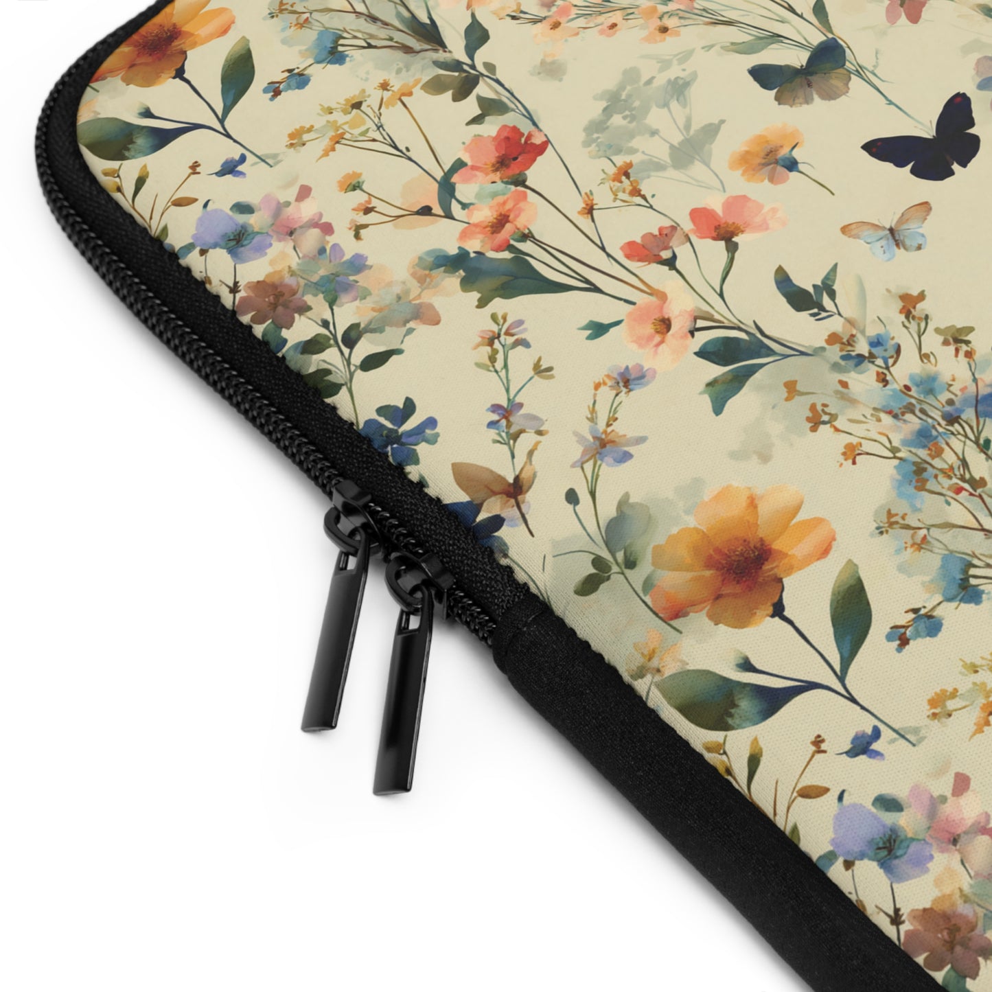 Vintage Wildflower and Butterflies Laptop Sleeve | Floral Nature Pattern