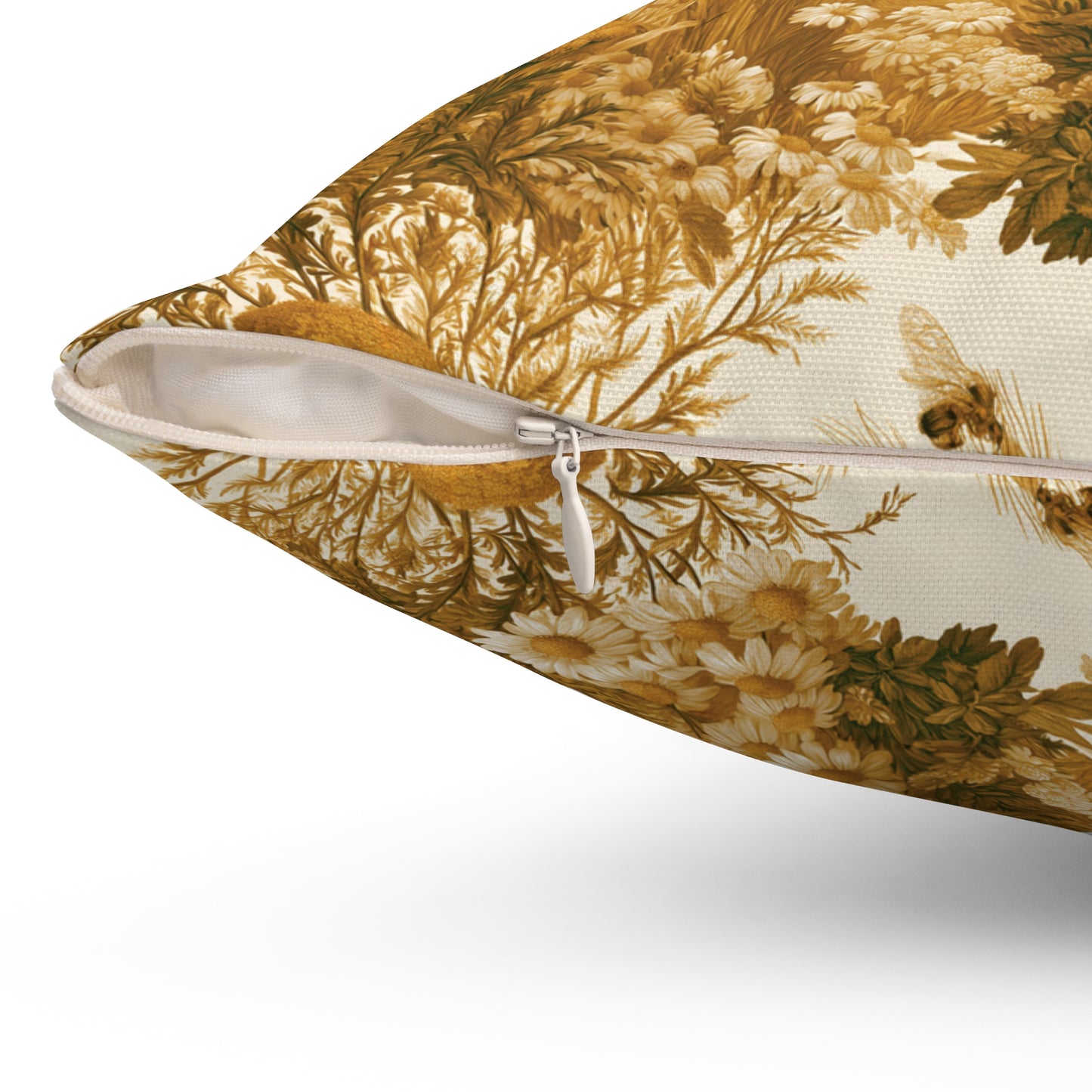 Vintage Yellow Floral Meadow Pillow | Golden Botanical Square Pillow