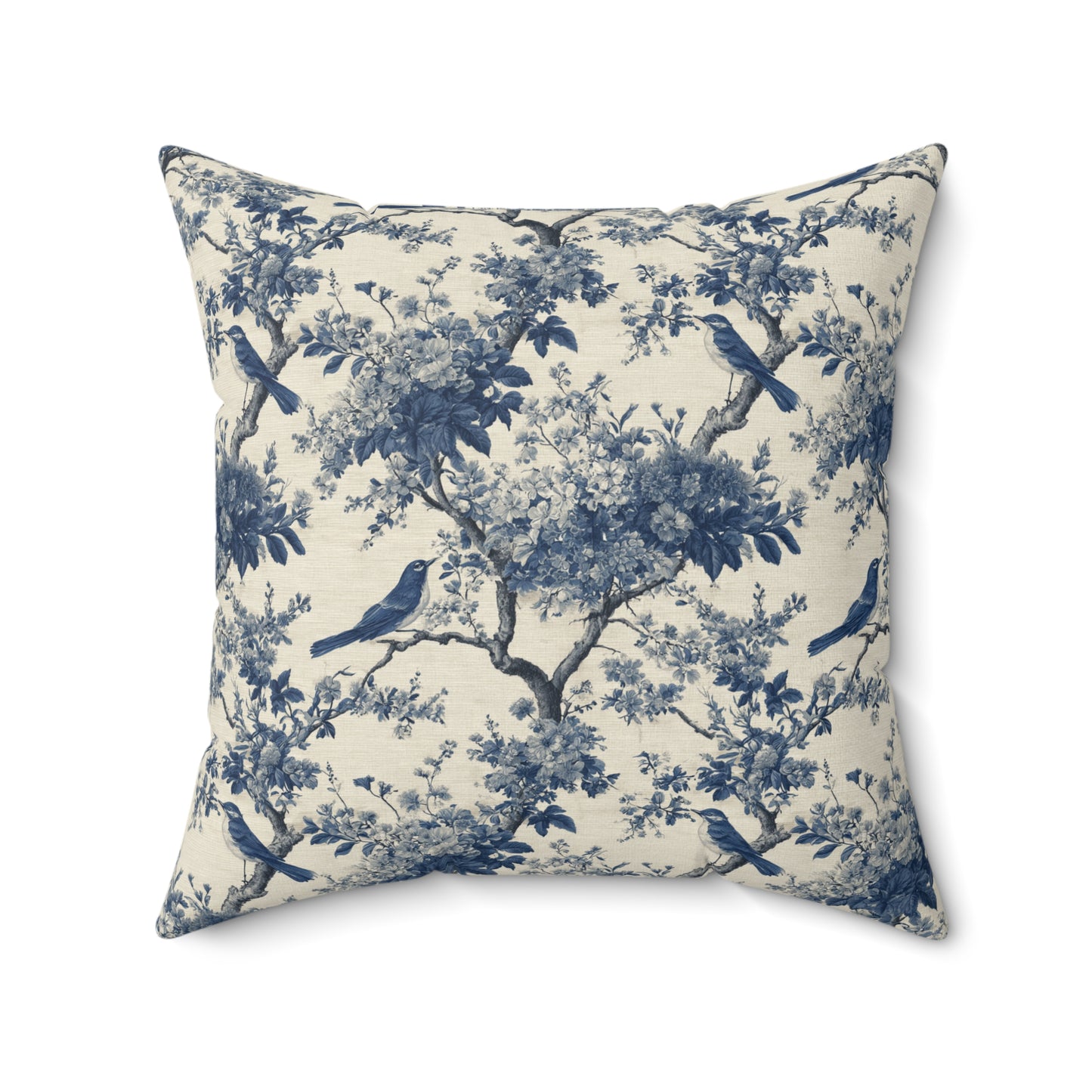 Blue Toile de Jouy Bird Pattern Pillow | Decorative Square Pillow