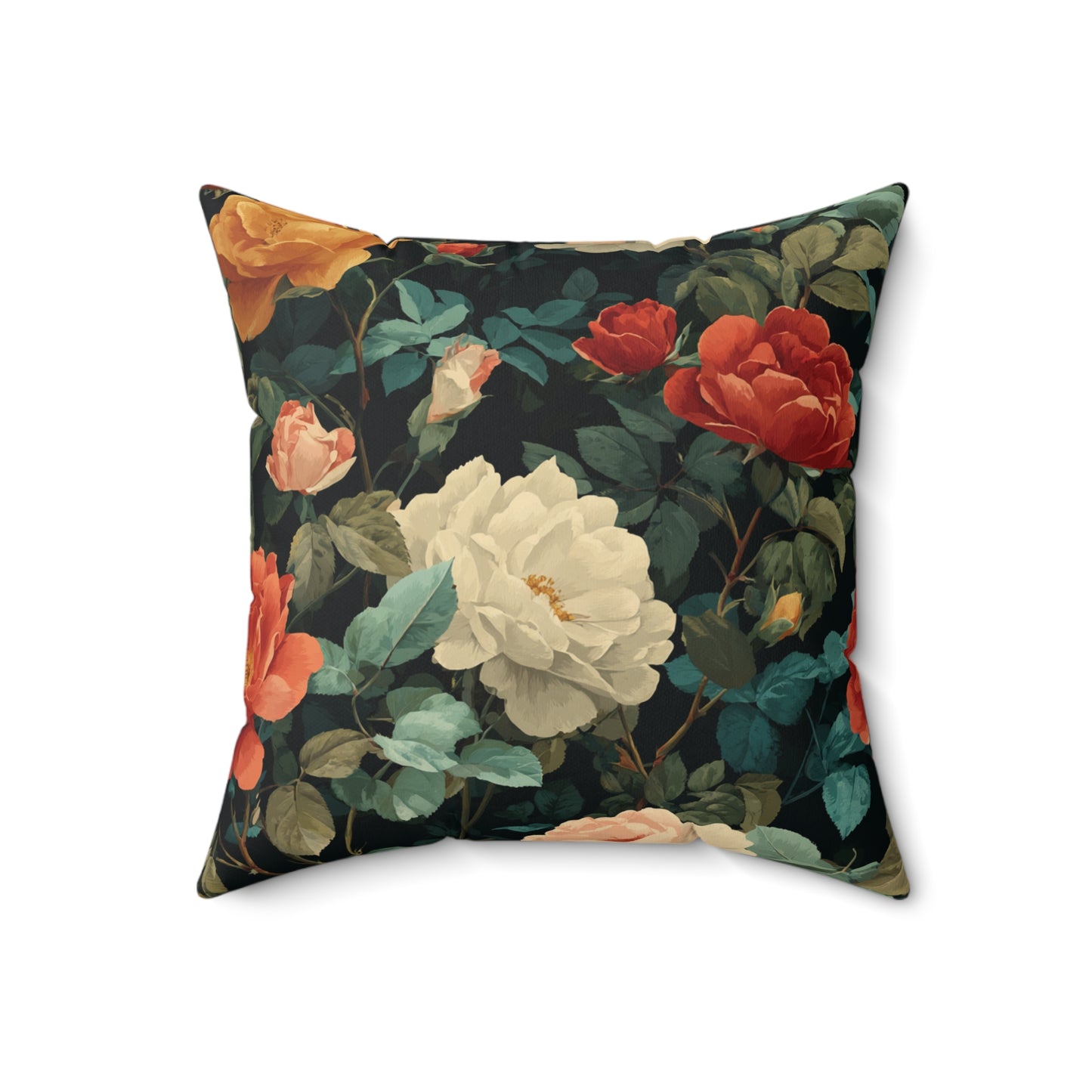 Vintage Floral Rose Bouquet Pillow | Dark Botanical Throw Pillow