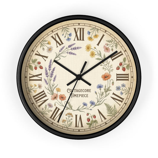 Cottagecore Floral Wreath Wall Clock | Botanical Roman Numerals