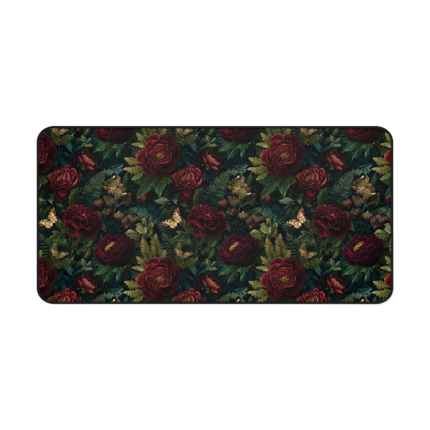 Dark Vintage Rose Desk Mat | Floral Pattern Mouse Pad, Victorian Botanical