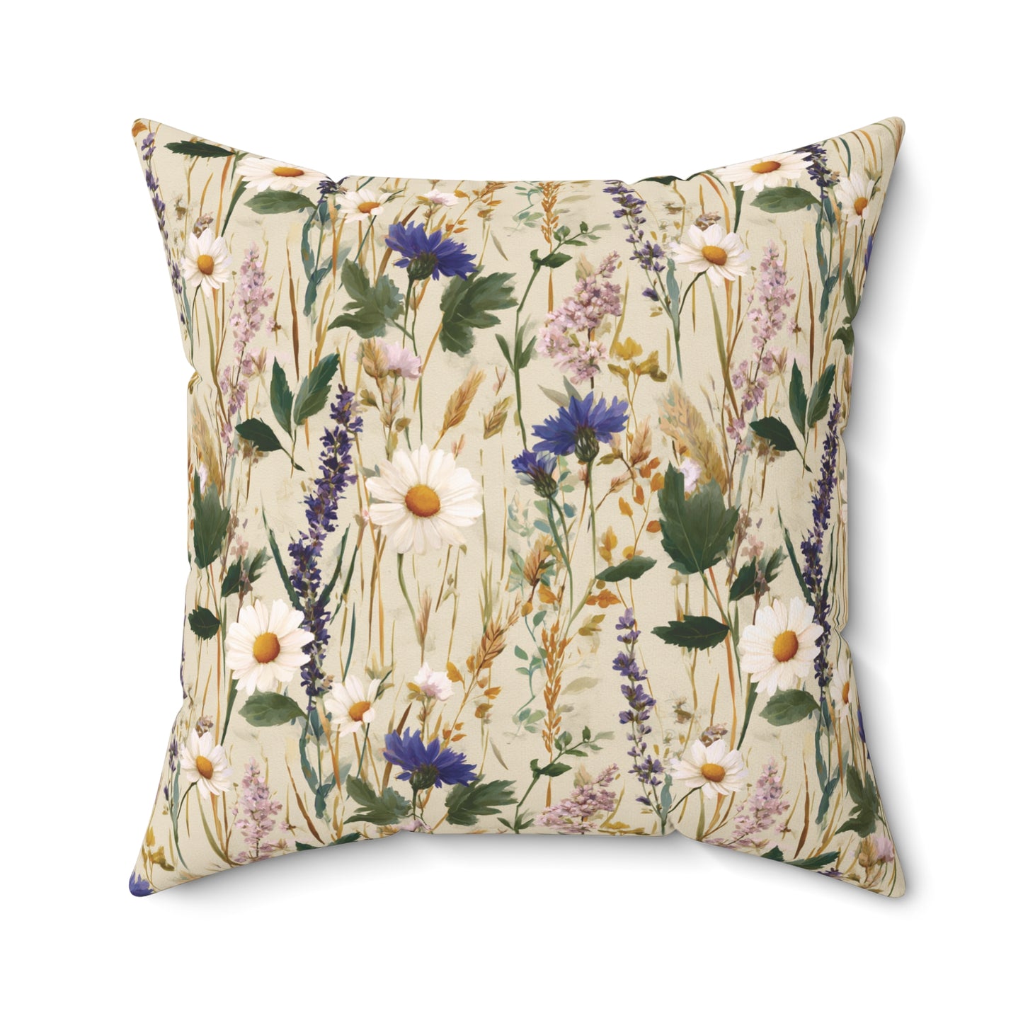 Wildflower Meadow Pillow | Daisies & Lavender Square Pillow