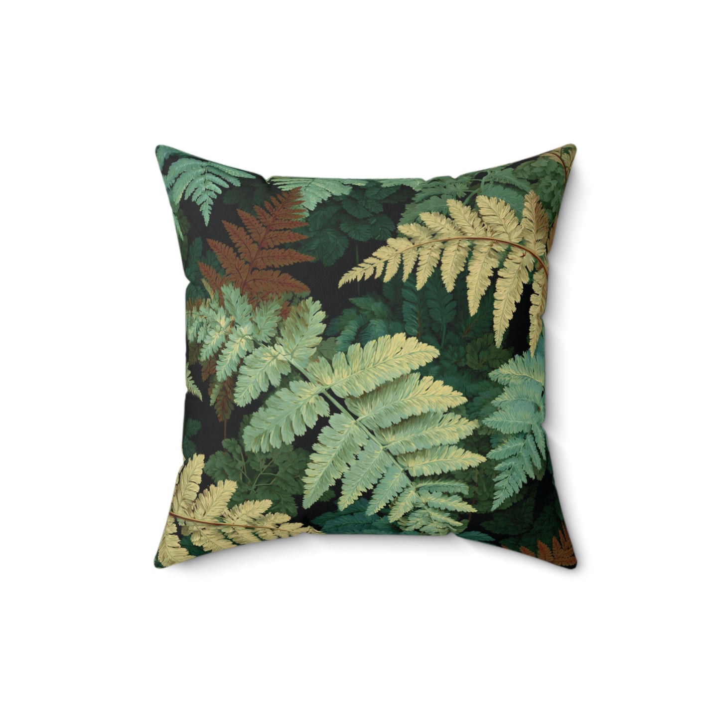 Botanical Fern Leaves Pillow | Woodland Green Foliage Square Throw Pillow