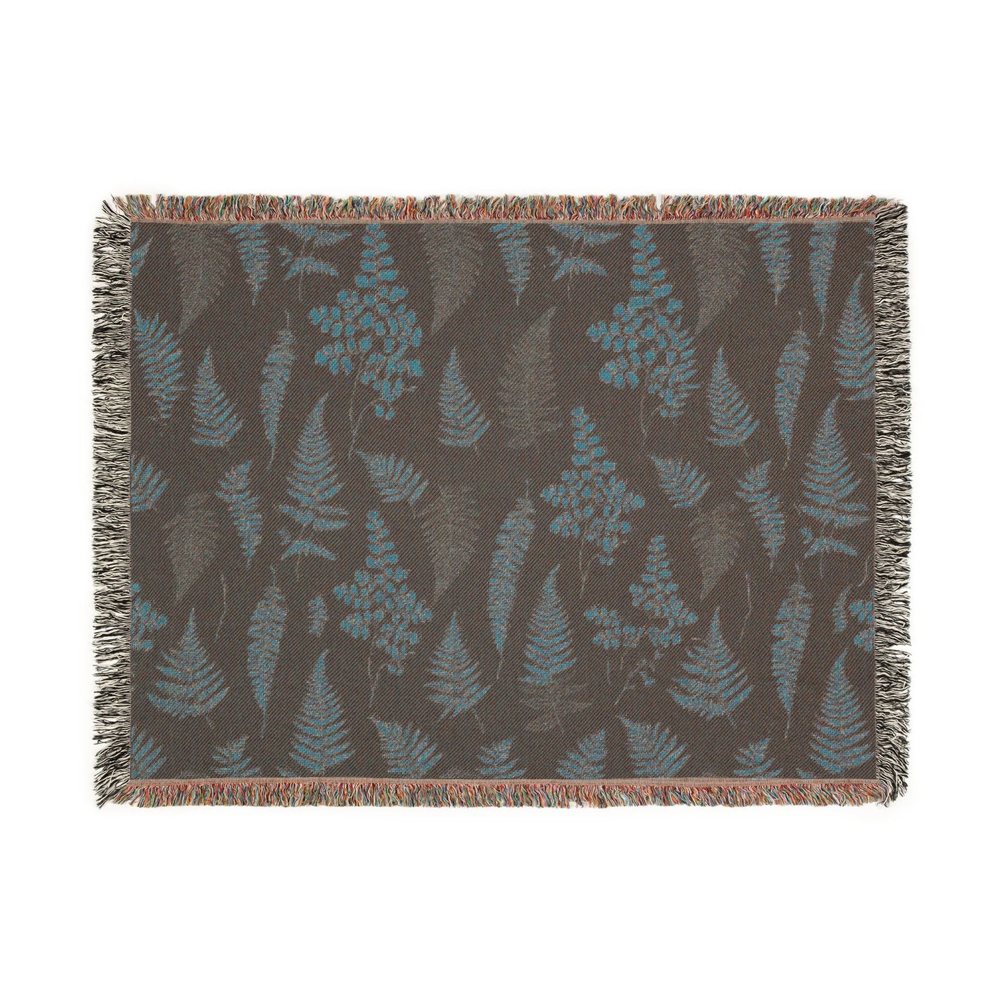 Dark Botanical Pattern Woven Blanket | Rustic Woodland Tapestry Throw